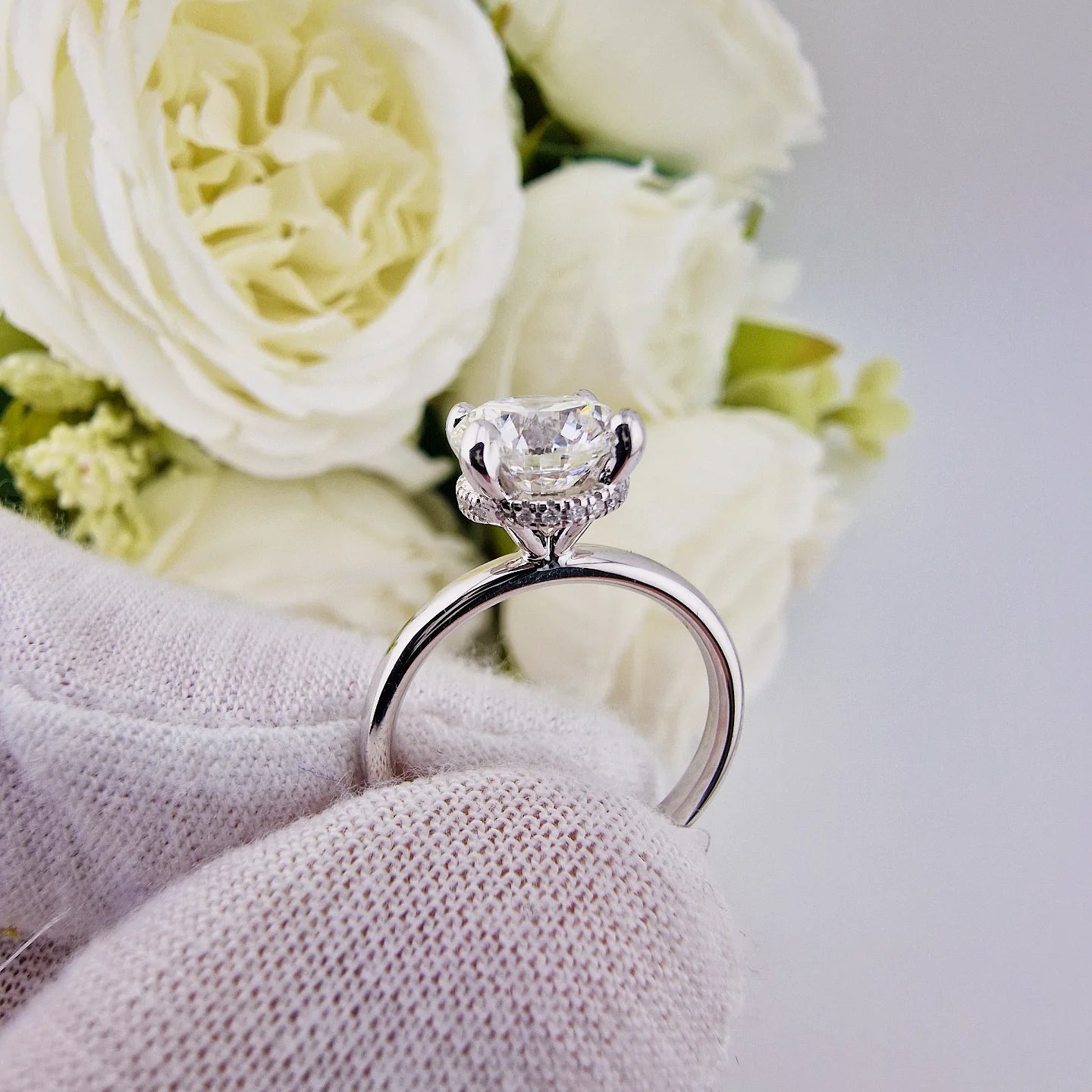18ct White Gold 2.07ct Solitaire Lab Grown Hidden Halo Diamond Ring IGI Certified