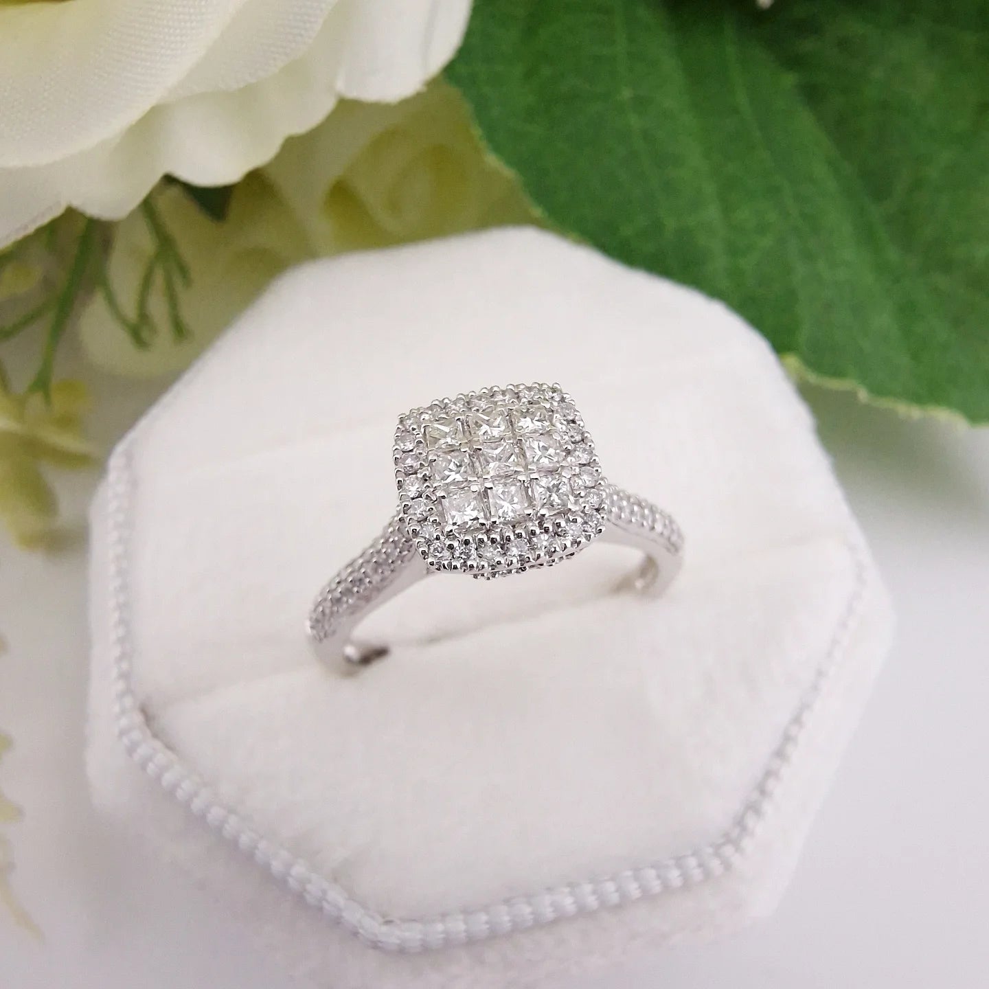 18ct White Gold Square Halo Style 0.50ct Diamond Ring
