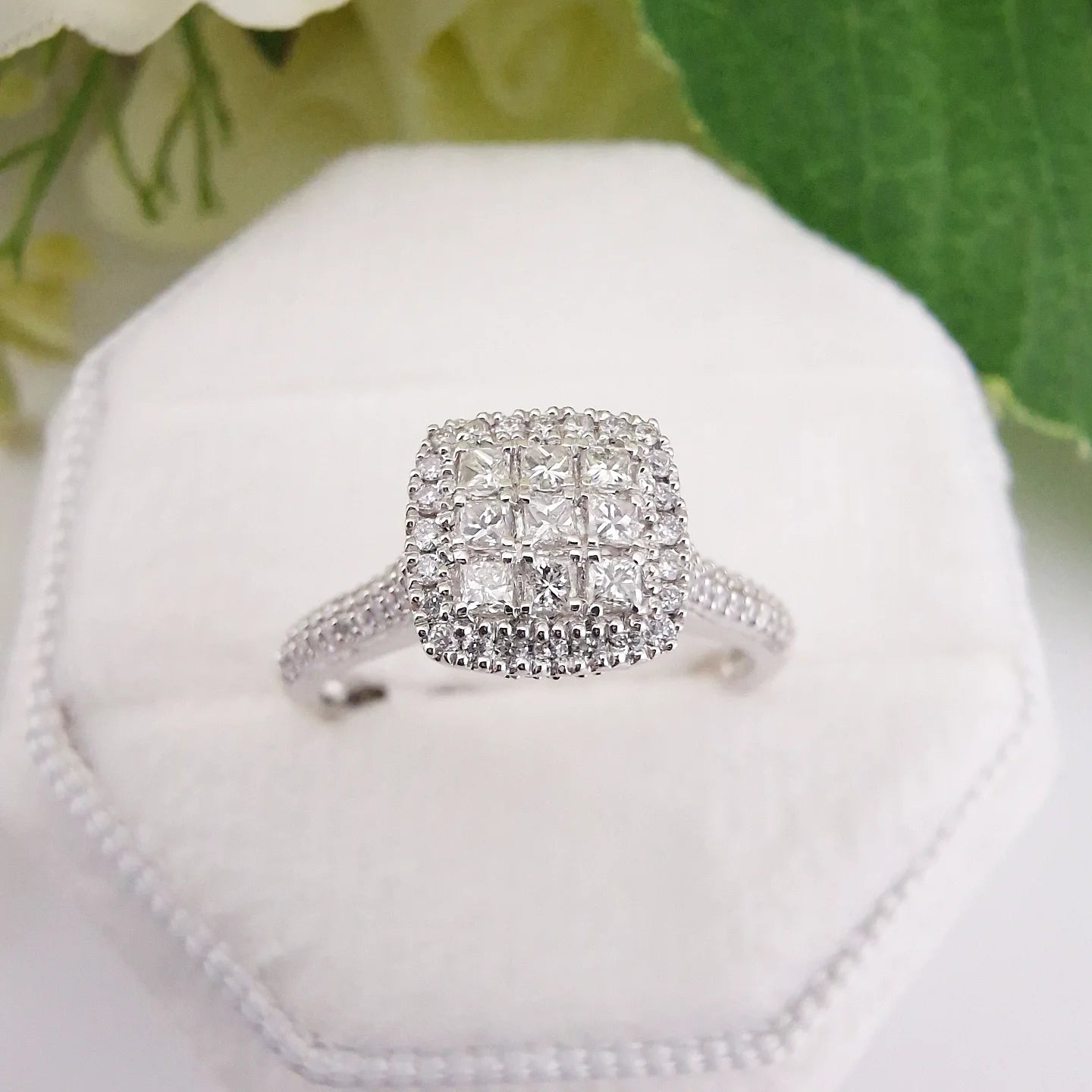 18ct White Gold Square Halo Style 0.50ct Diamond Ring