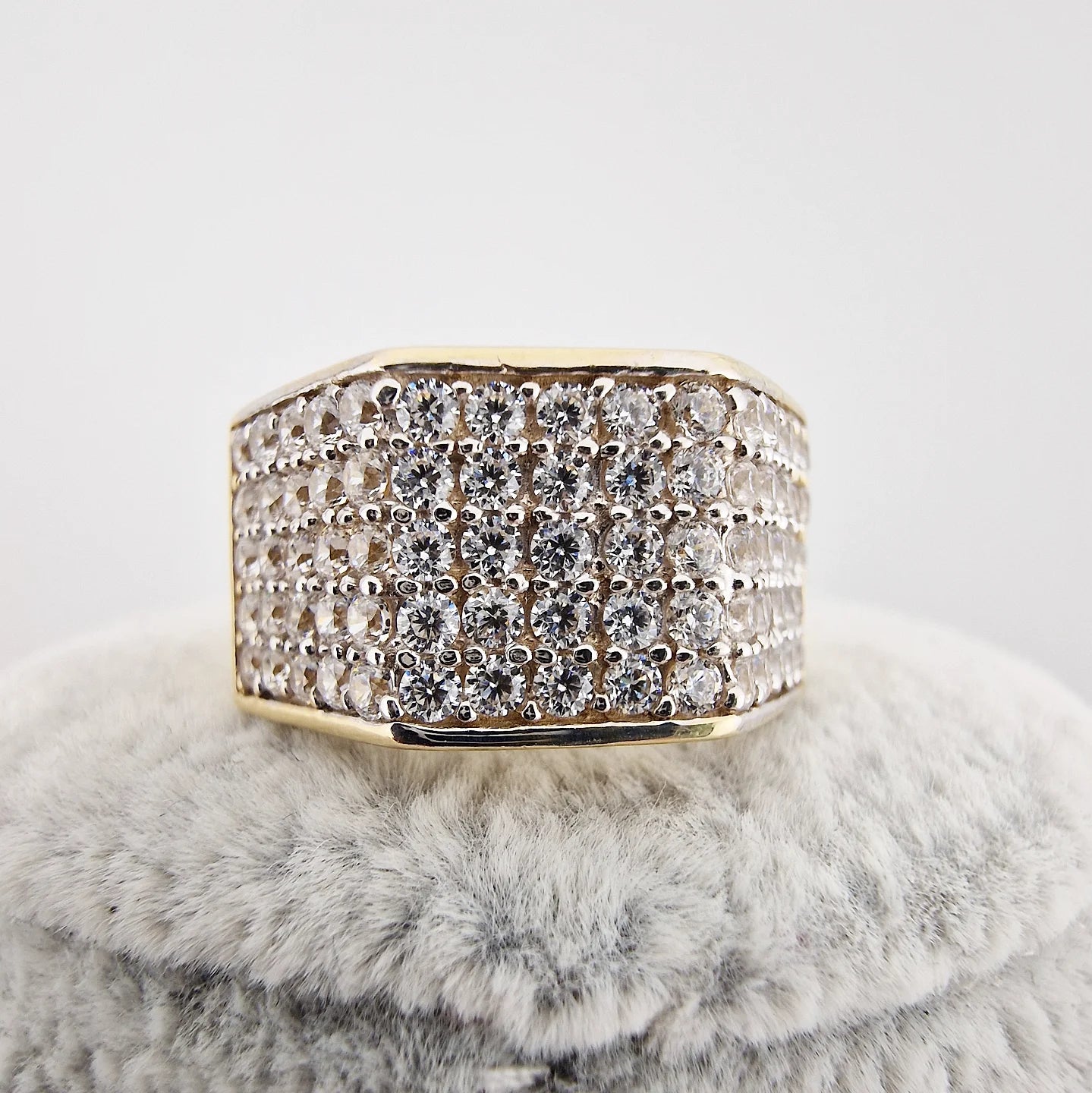 9ct Yellow Gold Gents Five Row Cz Ring