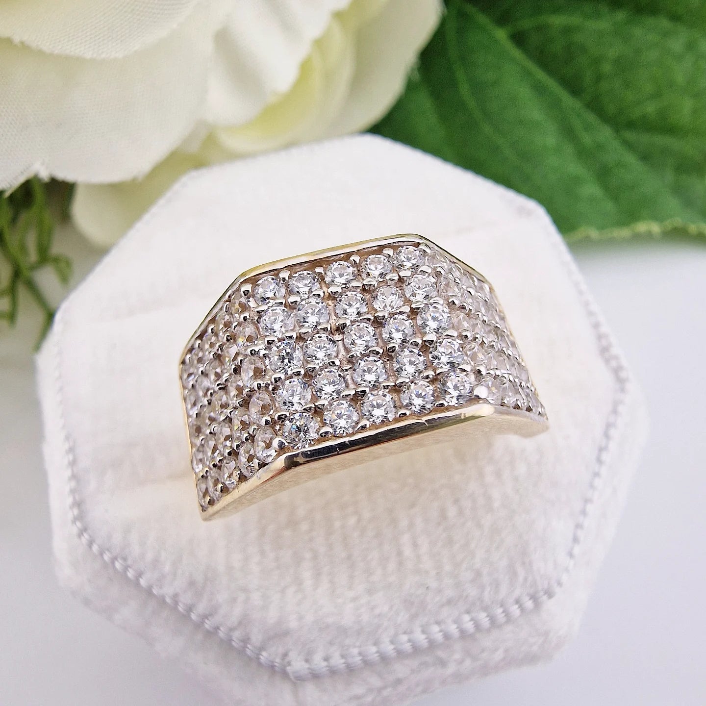 9ct Yellow Gold Gents Five Row Cz Ring
