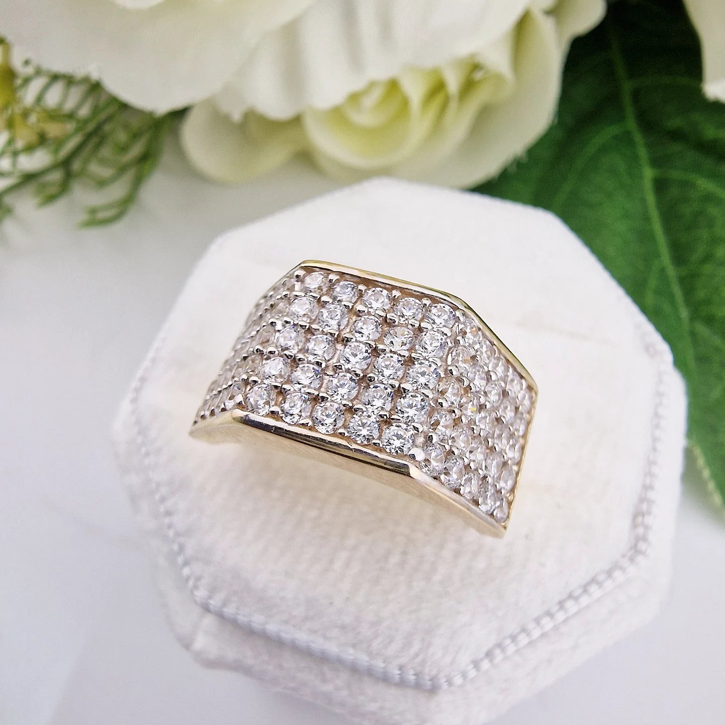 9ct Yellow Gold Gents Five Row Cz Ring