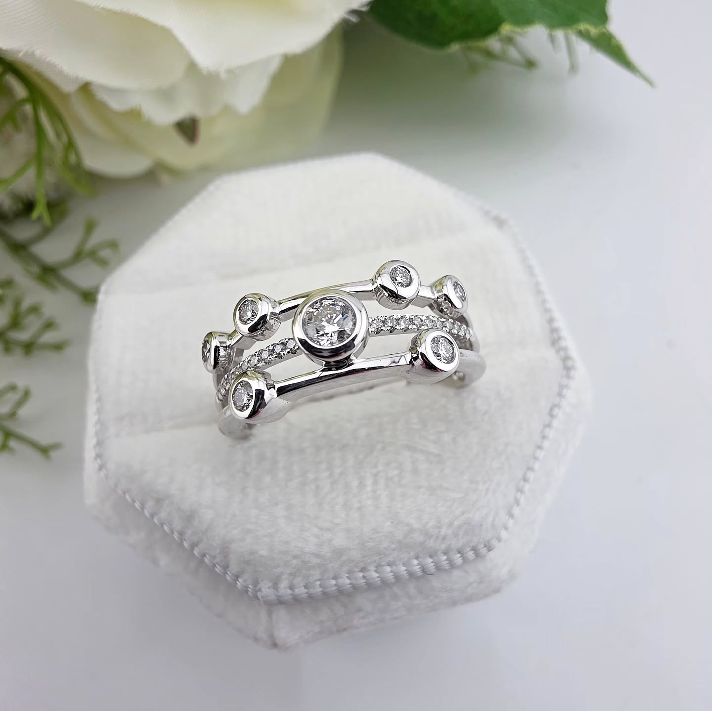 slim fit dress slacks 18ct white gold baguette and round brilliant cut diamond dress ring – House  of Cerrone main image 1