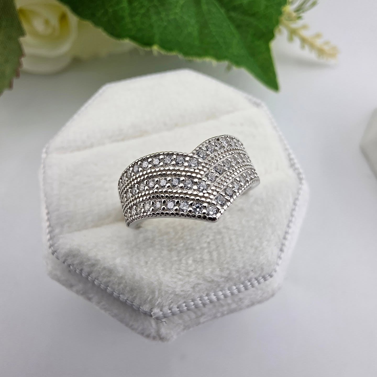 925 Sterling Silver Pave Set Cz Triple Wishbone Ring