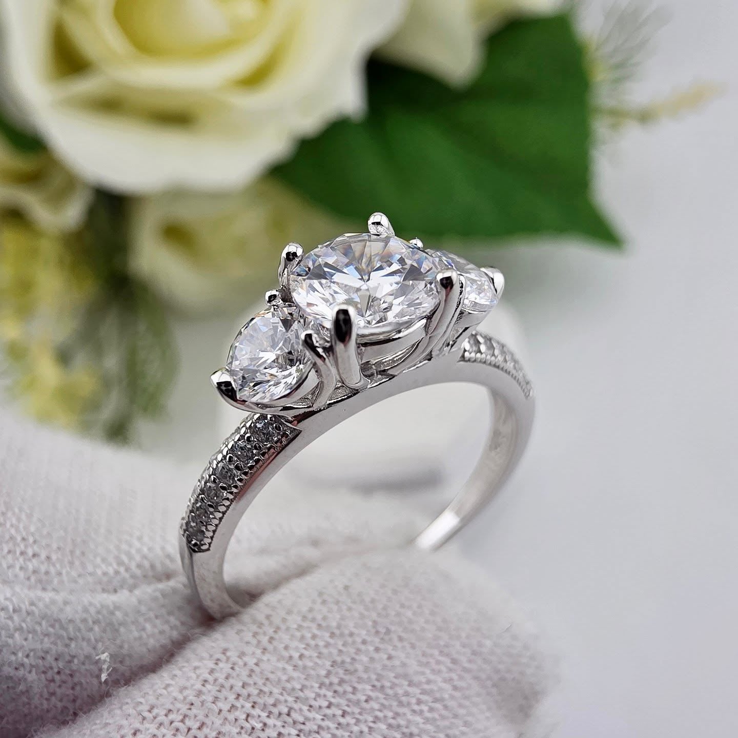 925 Sterling Silver Cz Trilogy Ring Set