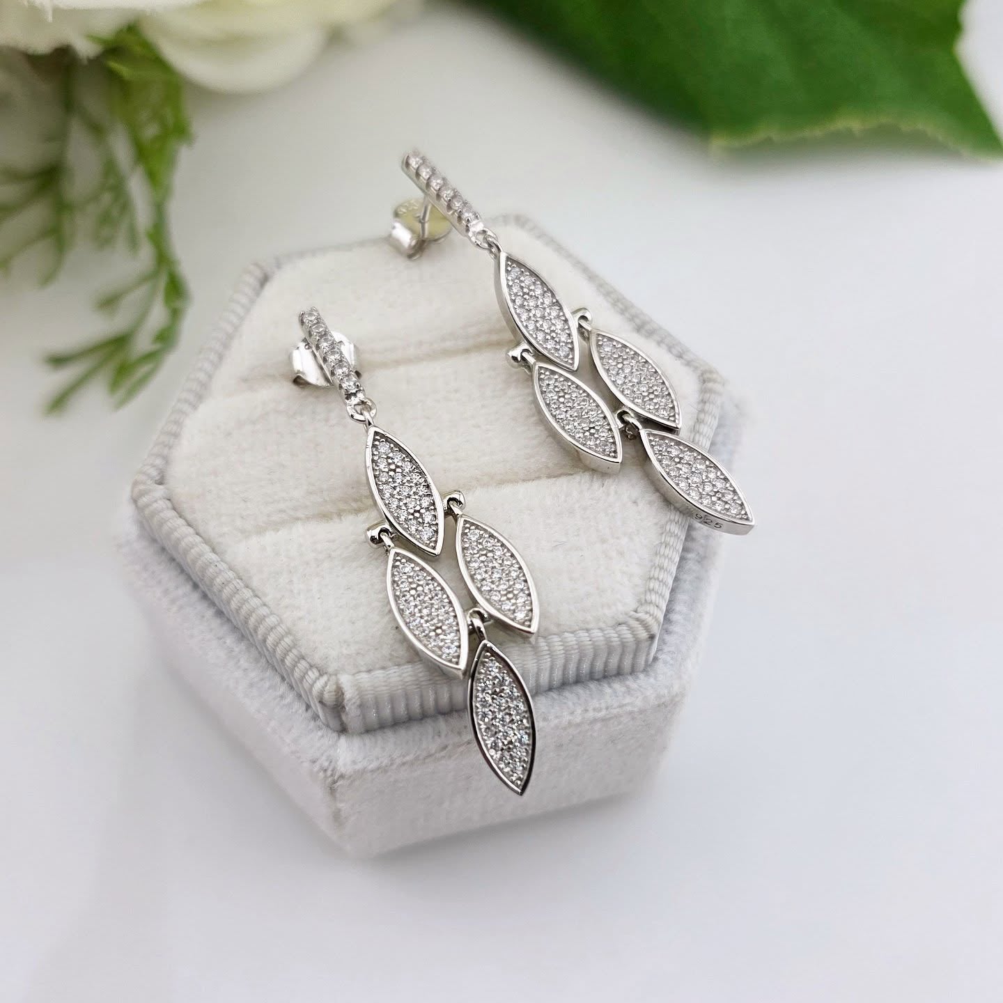 925 Sterling Silver Multi Marquise Cubic Zirconia Drop Earrings