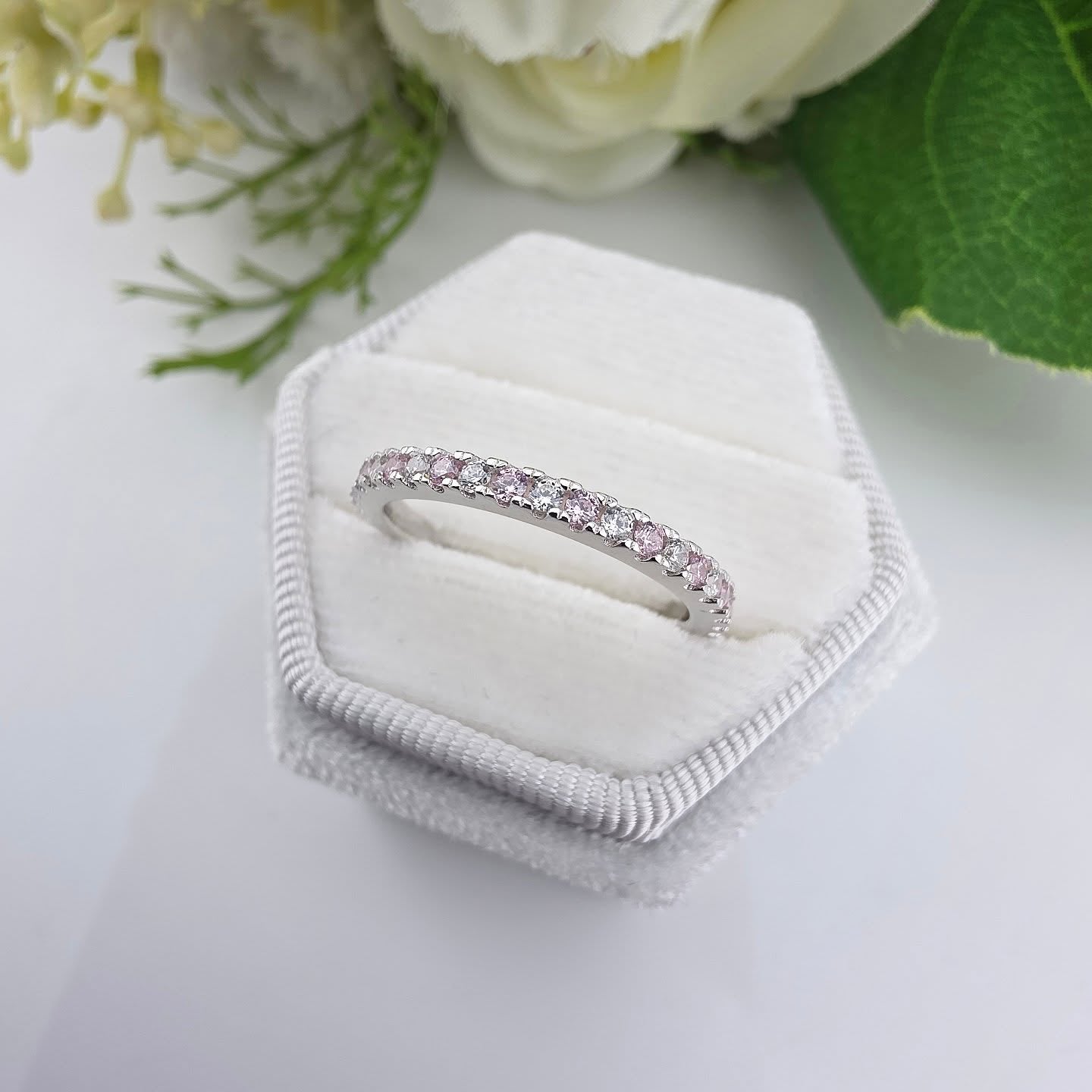 925 Sterling Silver Pink & White Cz Full Eternity Ring