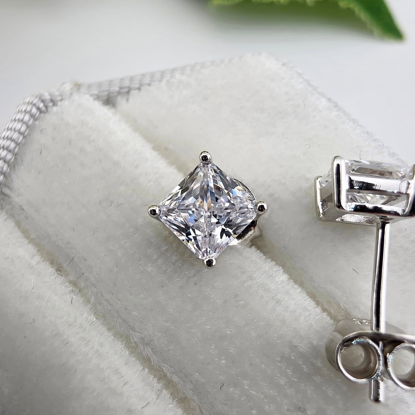 925 Sterling Silver Princess Cut CZ Stud Earrings