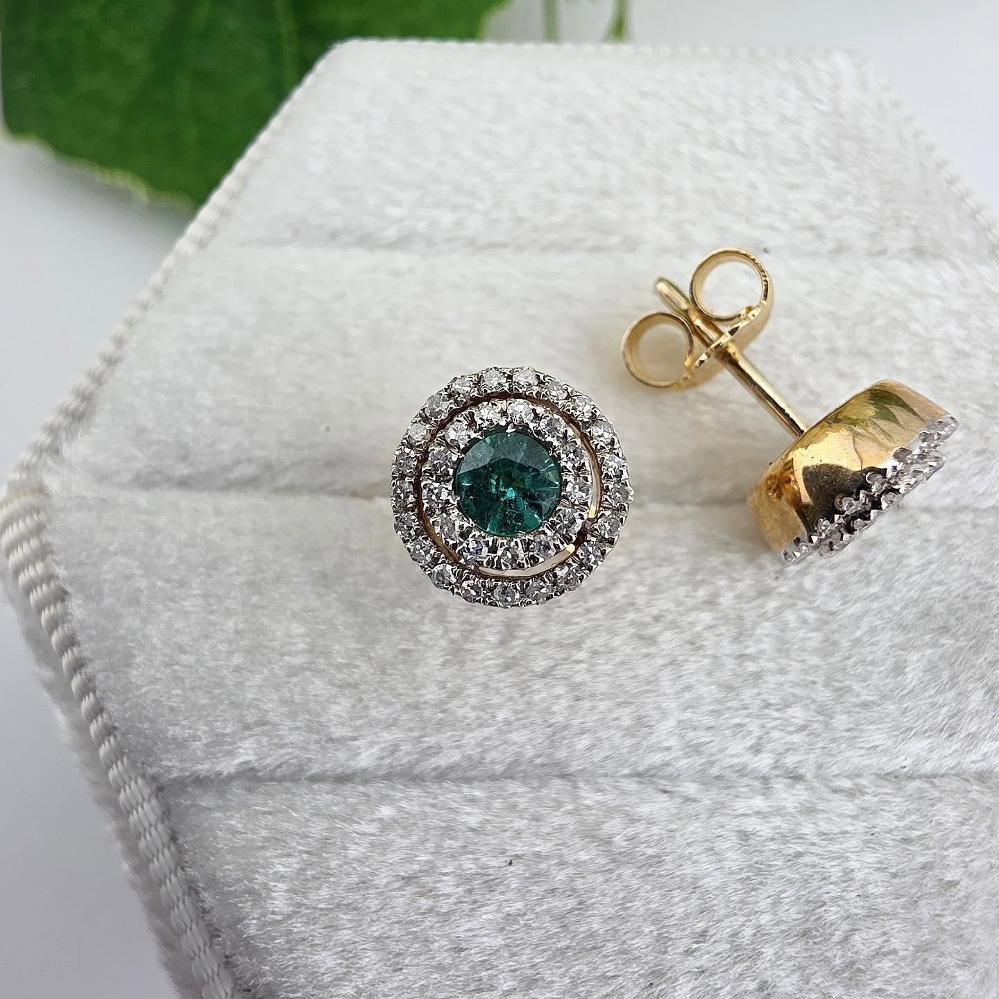 9ct Double Halo 0.25ct Diamond & 0.40ct Emerald Stud Earrings