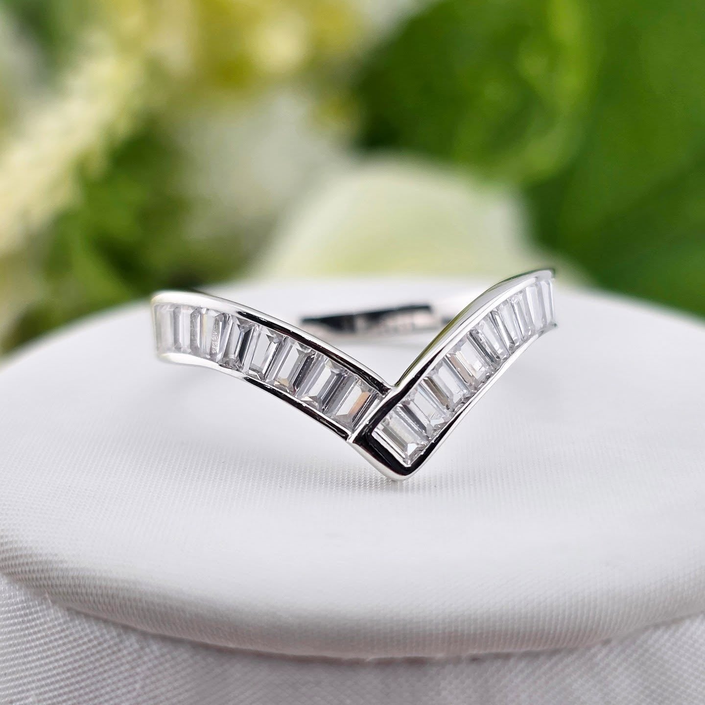 925 Sterling Silver Baguette Cut CZ Channel Set Wishbone Ring
