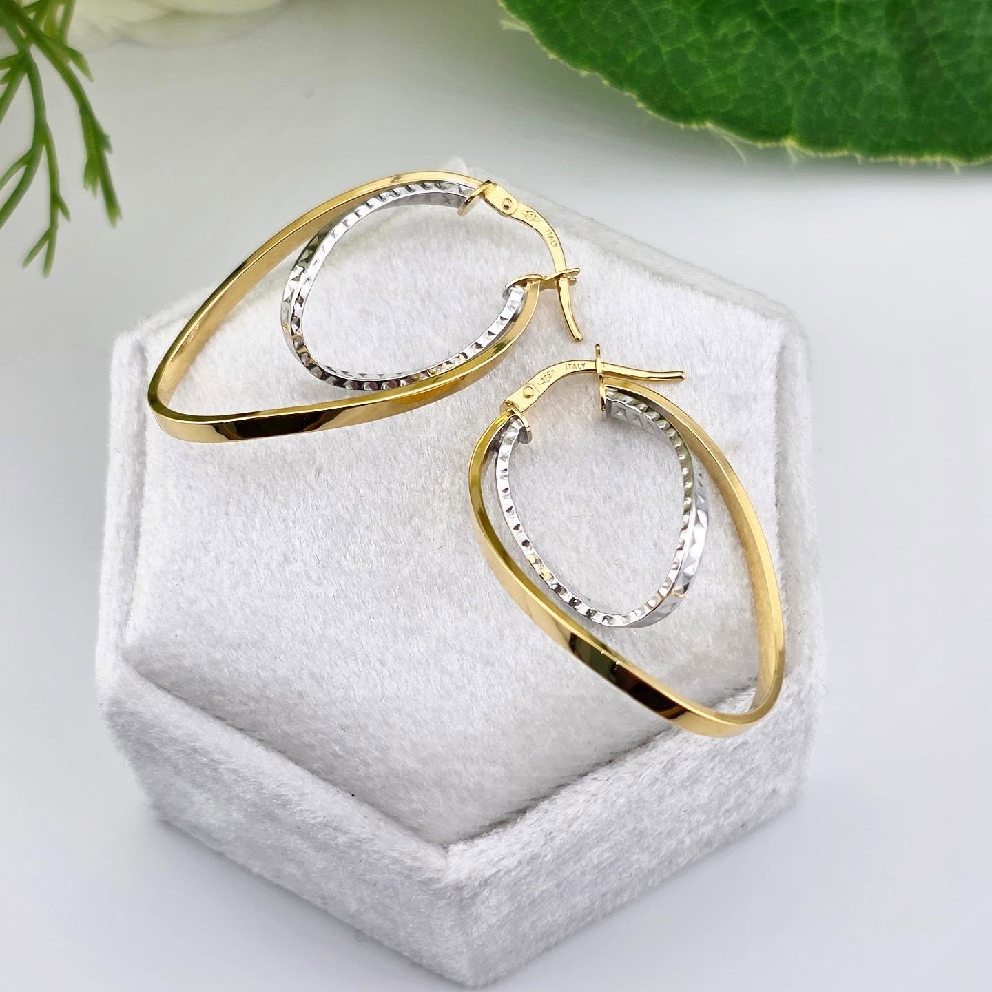 9ct Yellow & White Gold Double Oval Hoop Earrings