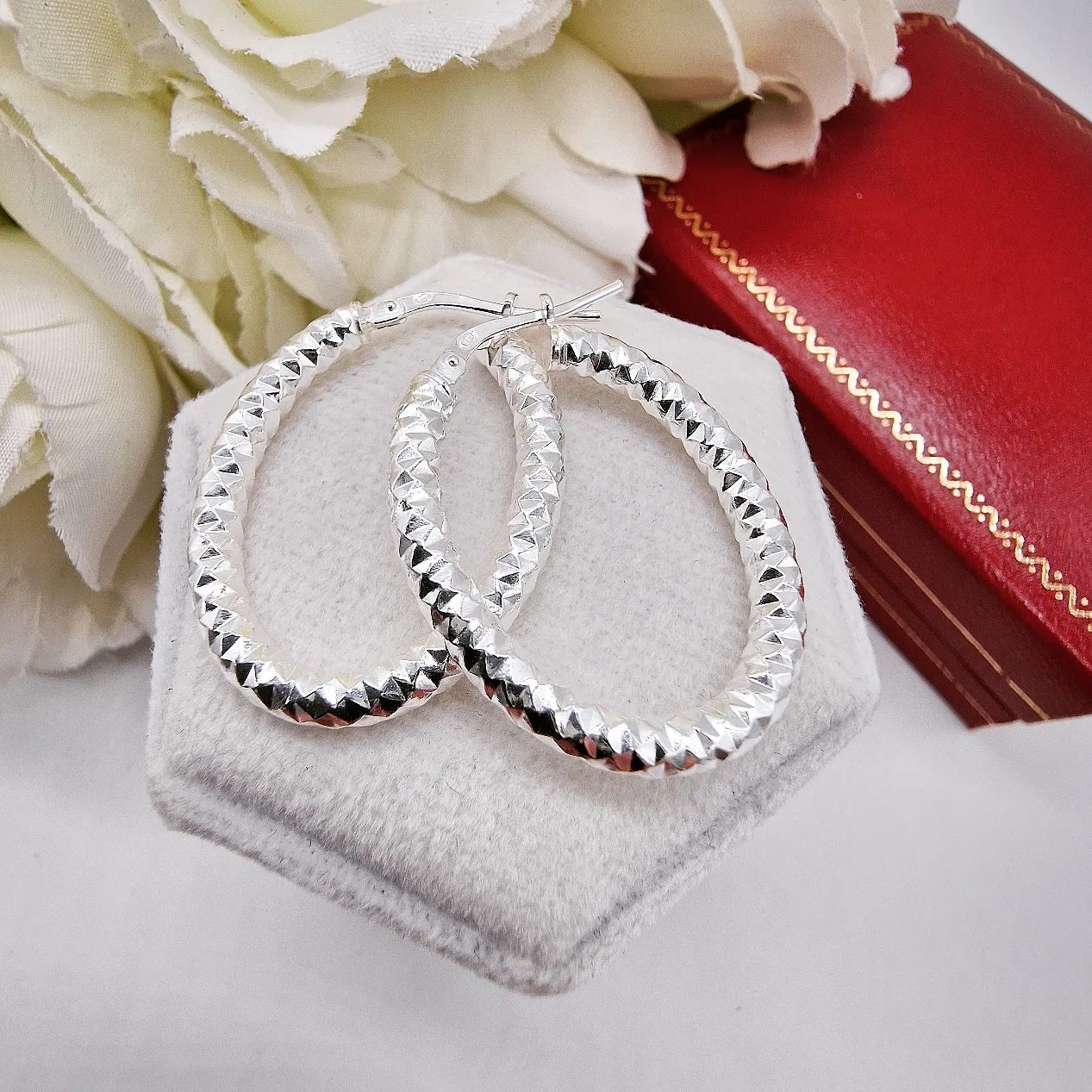CREOLES MOVE PAVED SILVER DIAMONDS EARRINGS