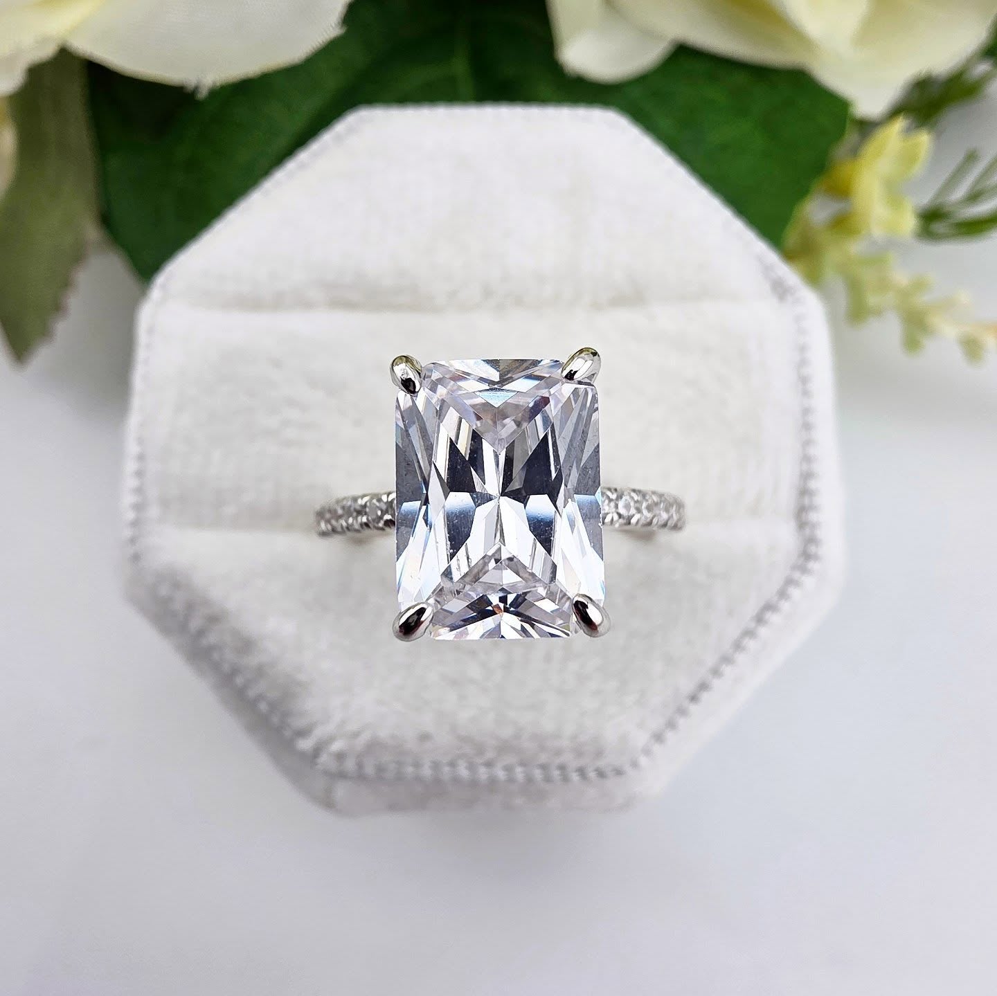 925 Sterling Silver Large Emerald Cut Cz Dress Ring