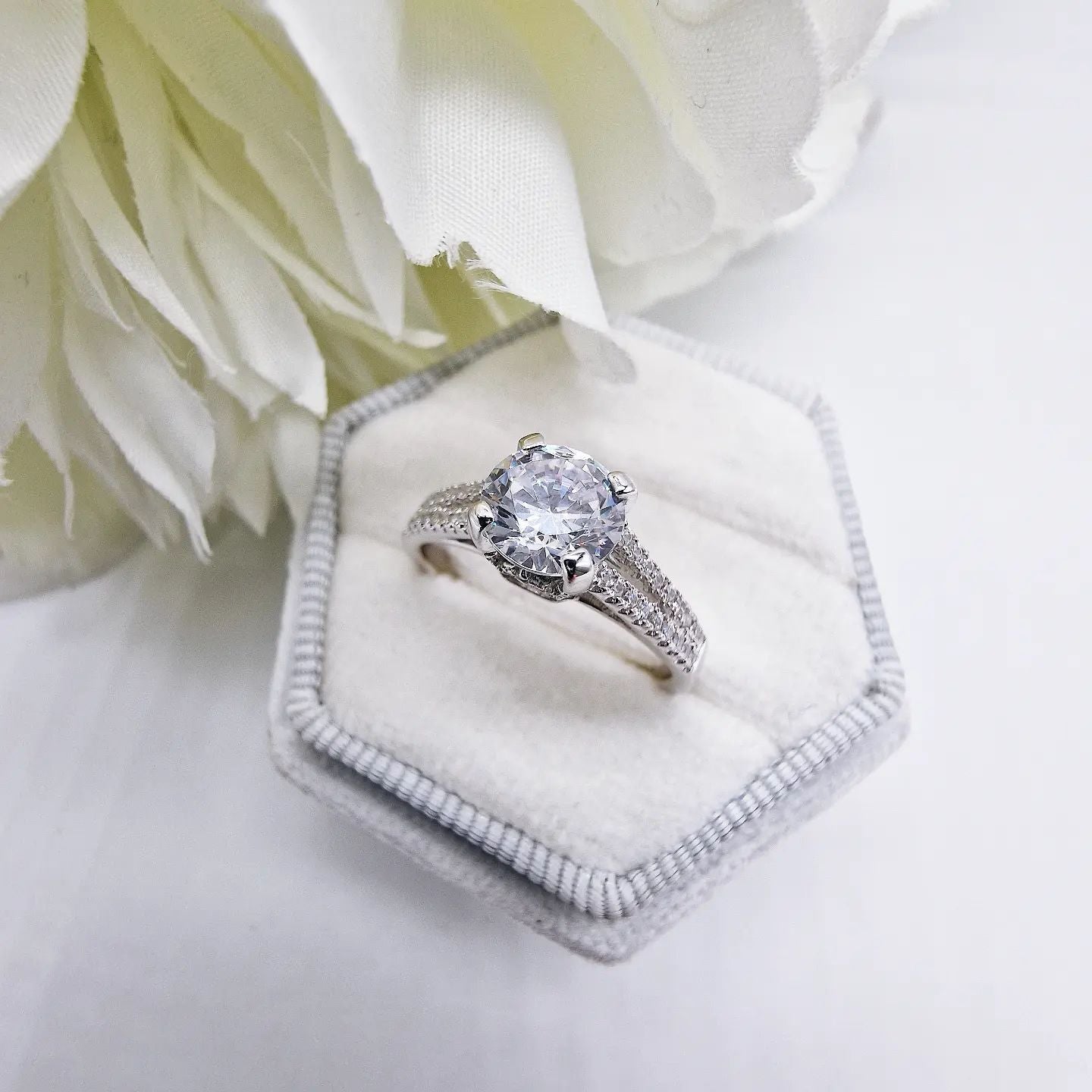 925 Sterling Silver Micro Pave' Split Shank Solitaire Cz Ring J-Jaz
