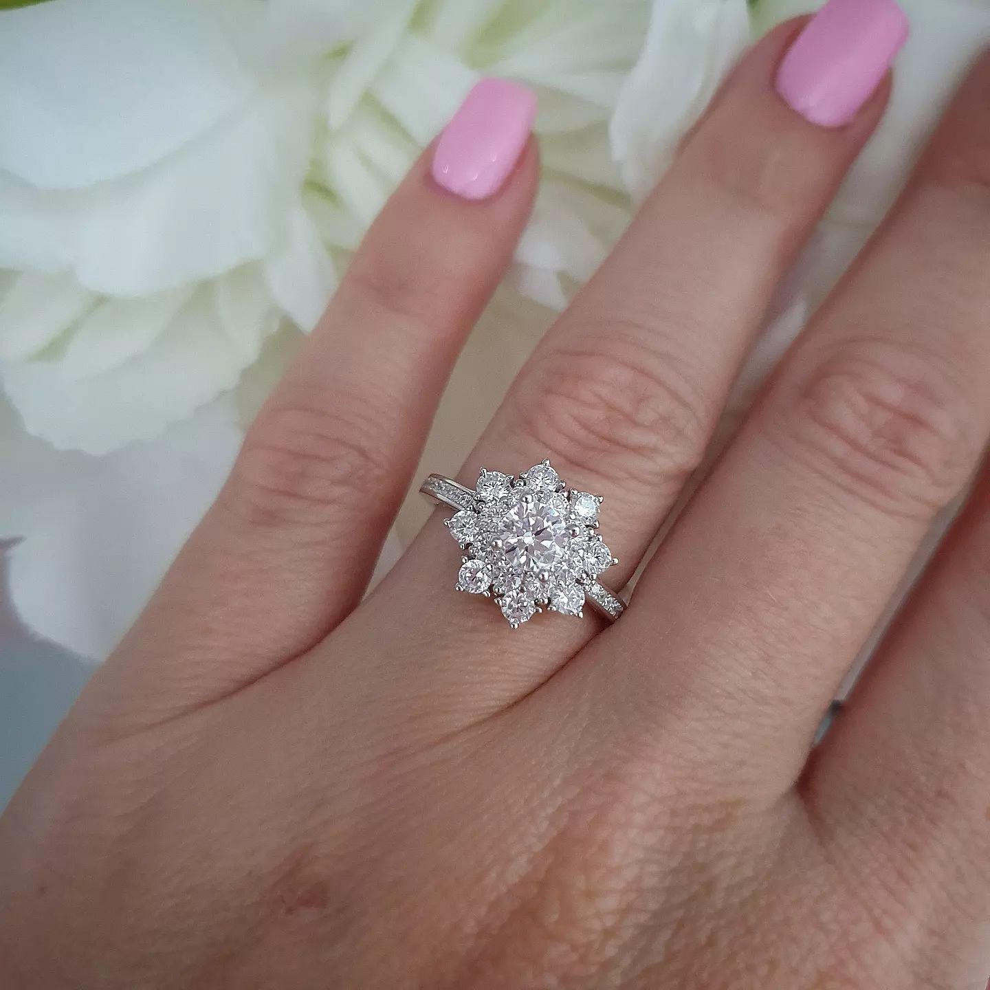 925 Sterling Silver Flower Cluster Cz Ring