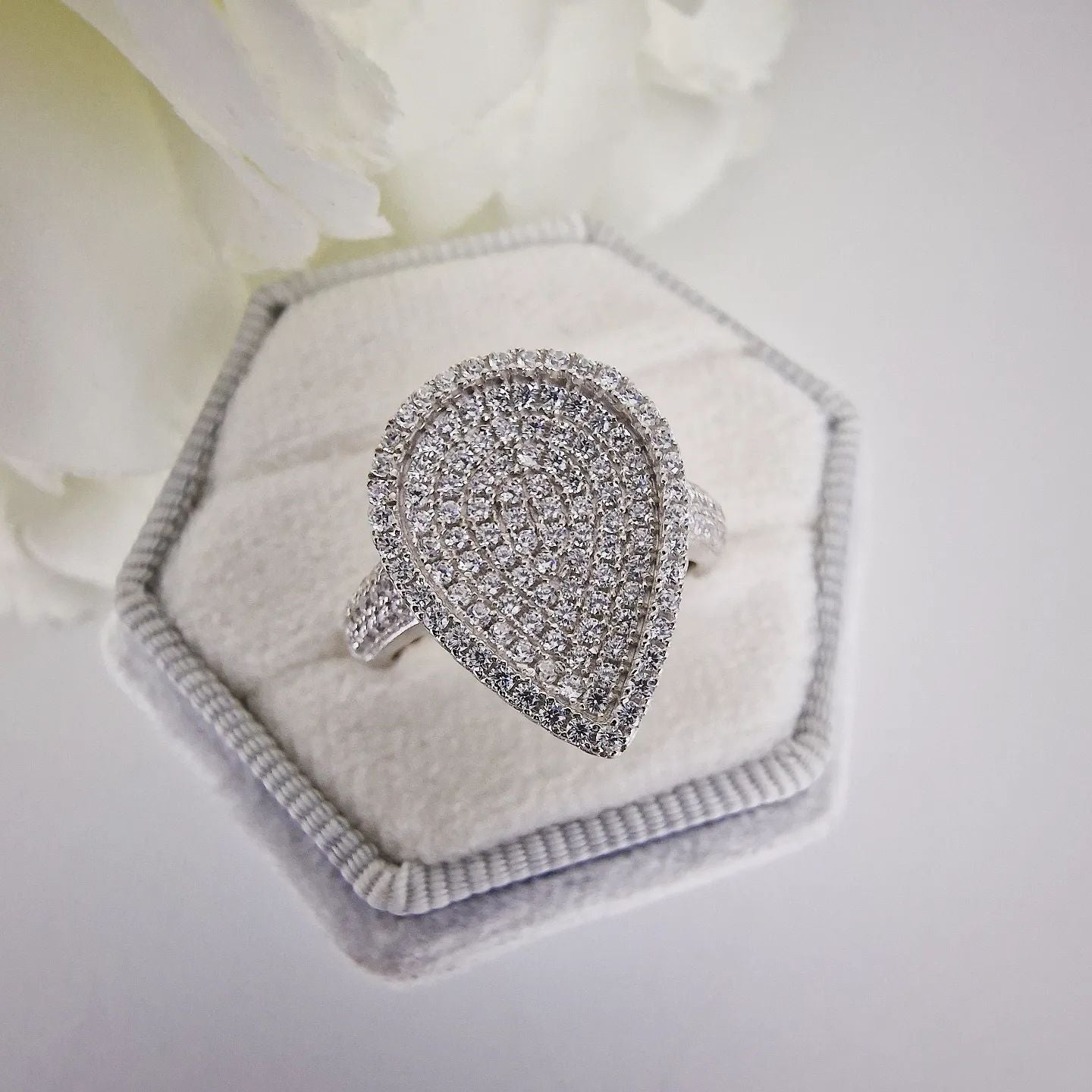 925 Sterling Silver Micro Pave' Pear Shape with Cz on Shoulder Ring J-Jaz
