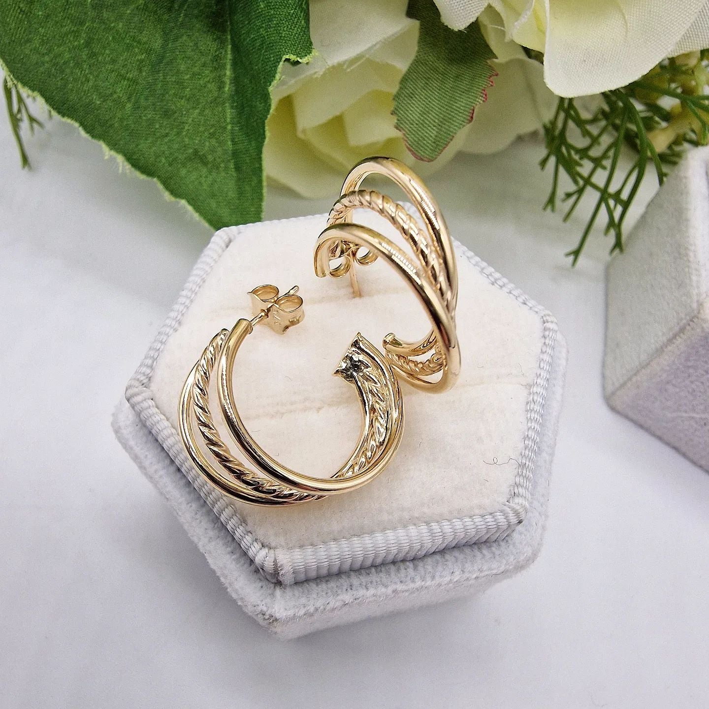 9ct Yellow Gold Upside-Down Triple Hoop Earrings