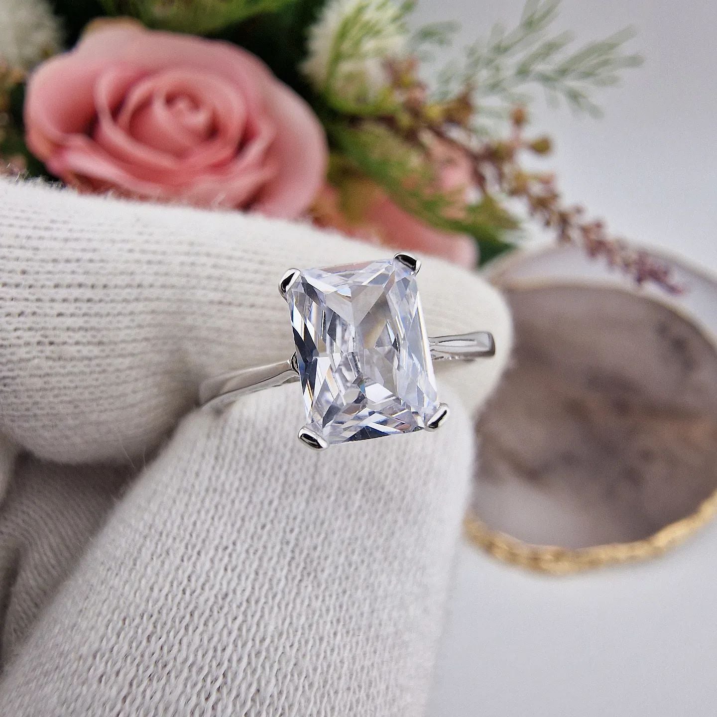 925 Sterling Silver Emerald Cut CZ Ring