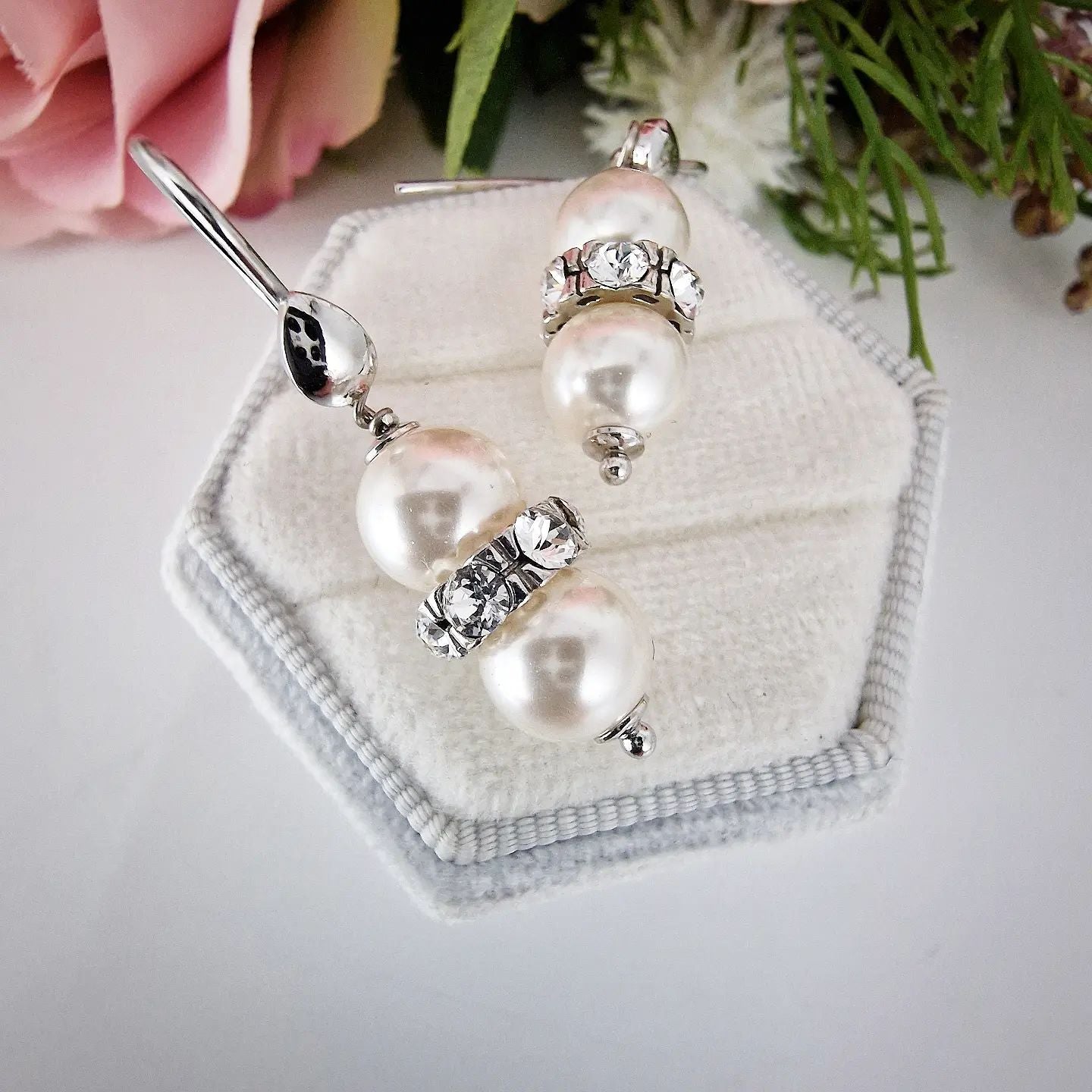 925 Sterling Silver Pearl with Crystals Earrings J-Jaz