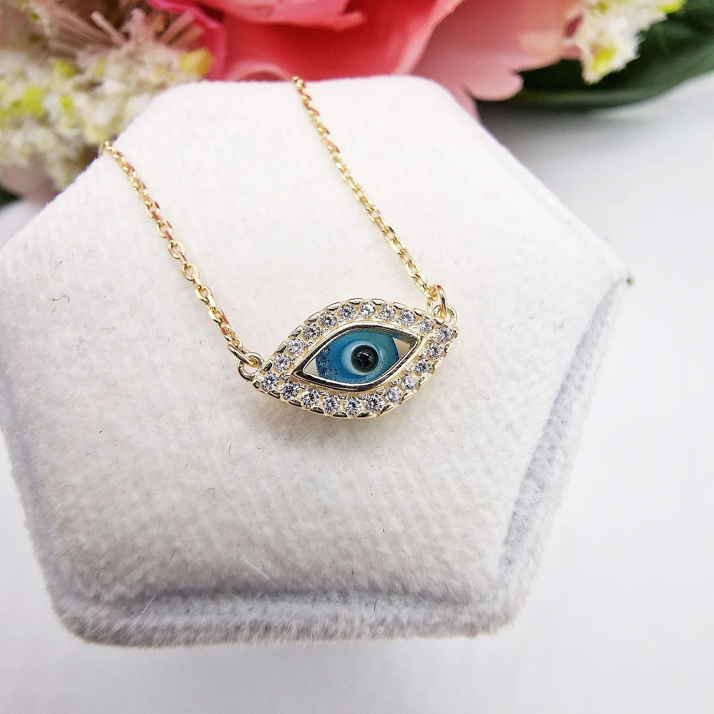 9ct Yellow Gold Evil Eye 17" Necklace
