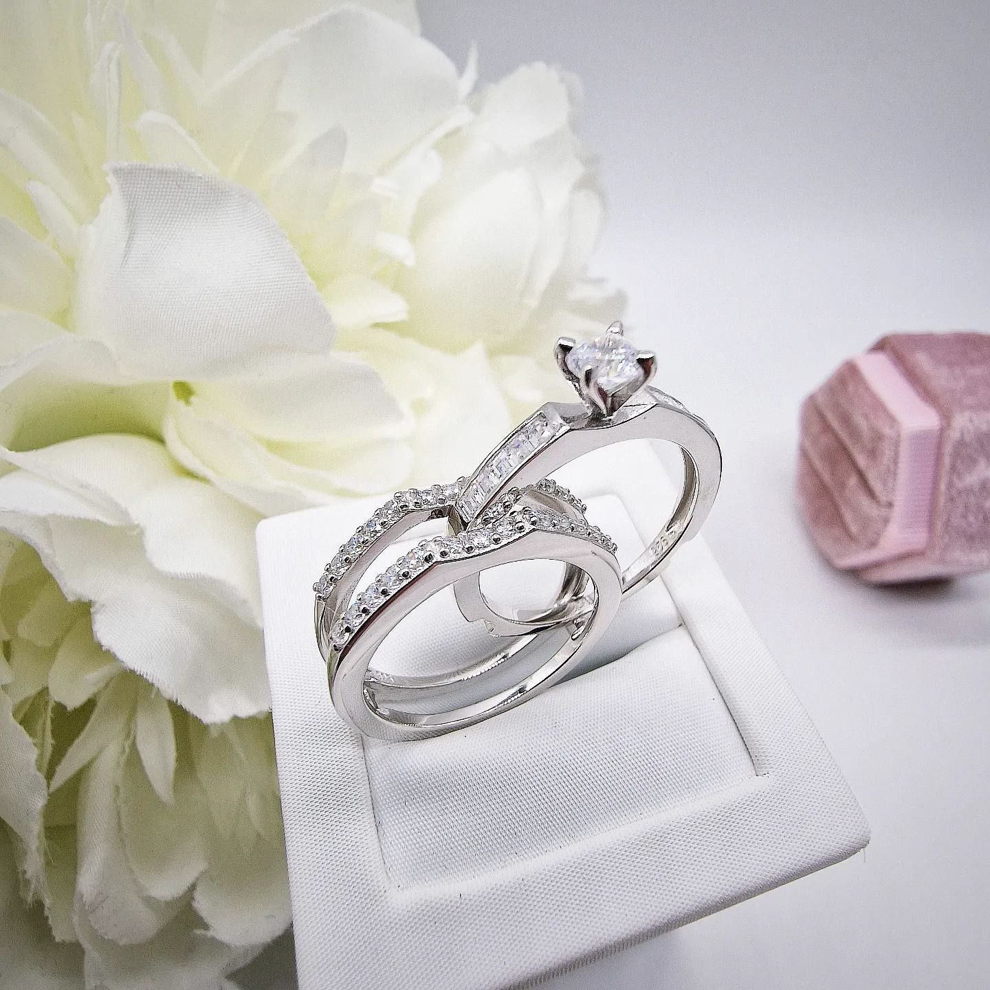 925 Sterling Silver Cz Slot In 3 Piece Ring Set