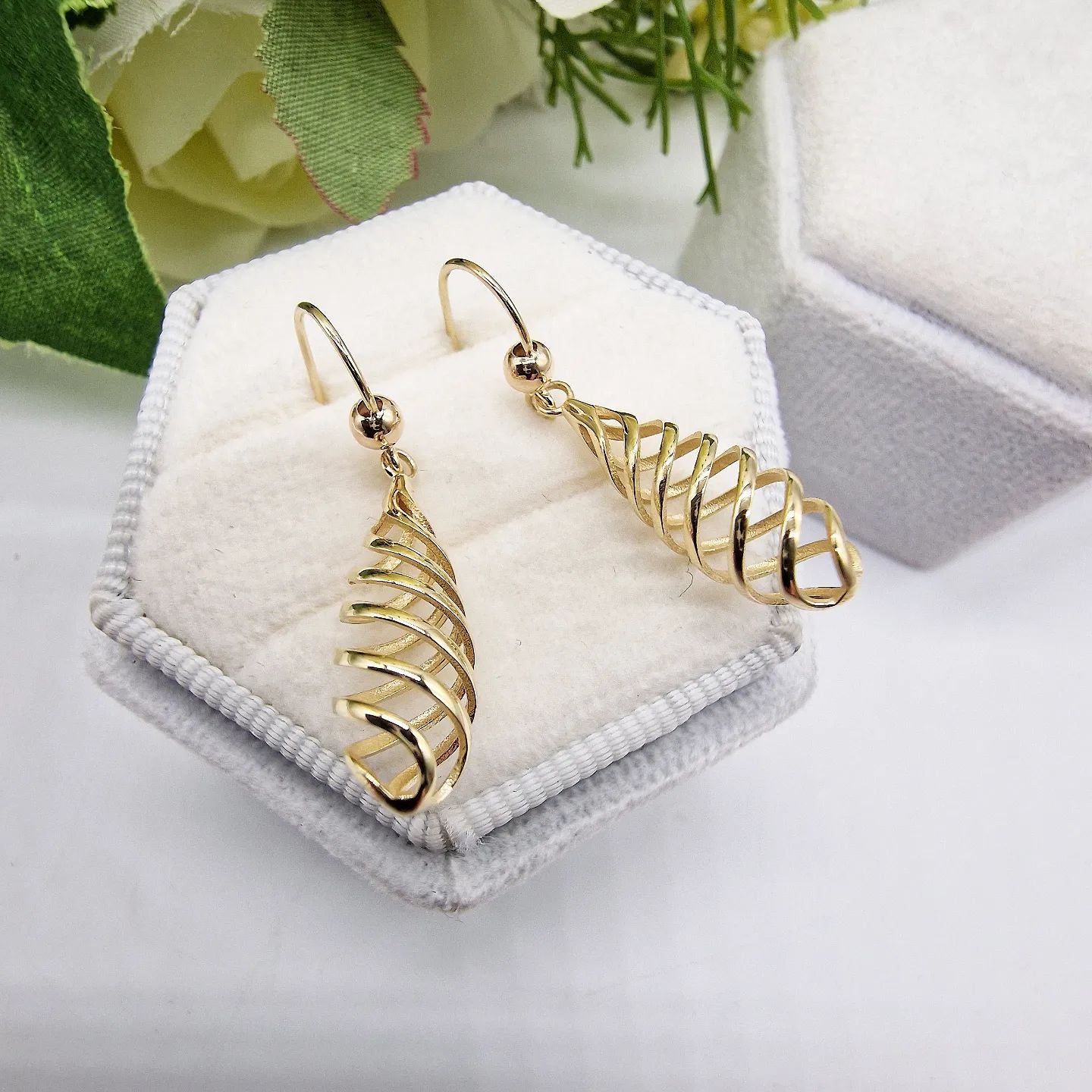 9ct Yellow Gold Fancy Spiral Drop Earrings
