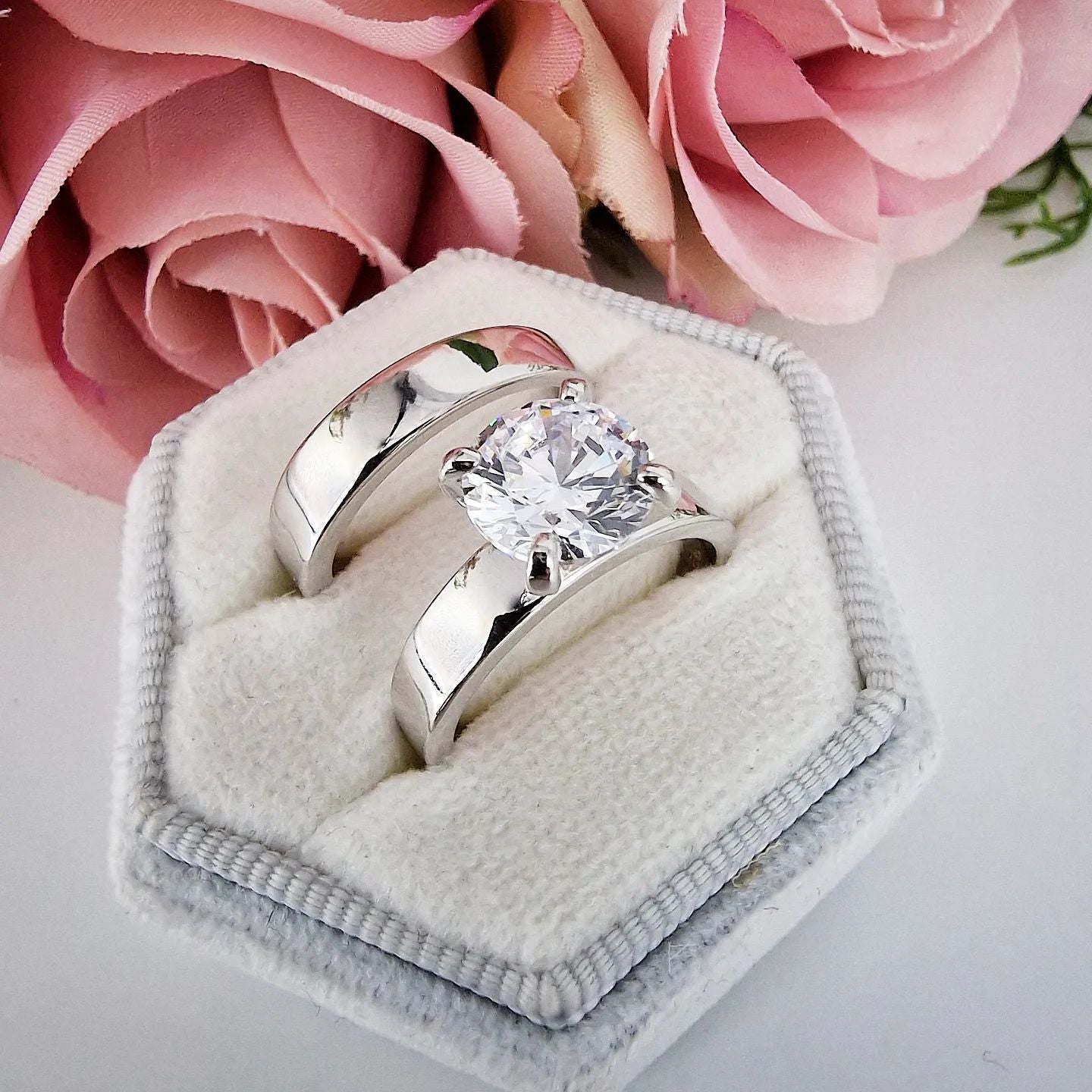 925 Sterling Silver Bridal Set Cz Rings