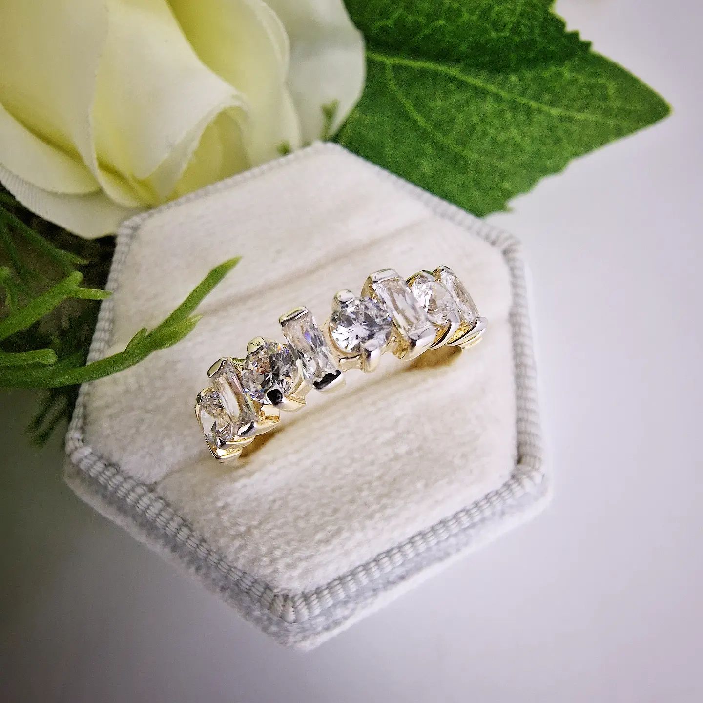 9ct Yellow Gold Cz Round & Baguette Cut Half Eternity Ring