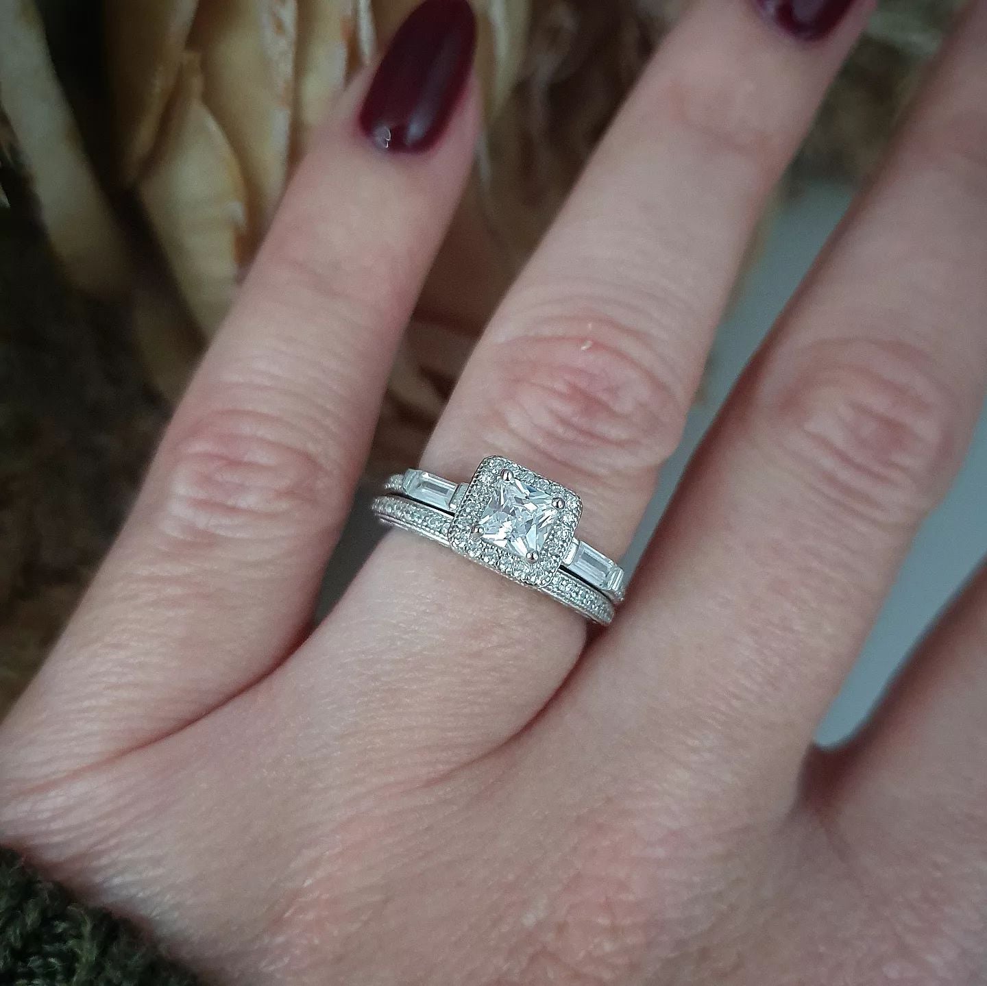 925 Sterling Silver Princess Cut & Baguette CZs Half Eternity Ring Set