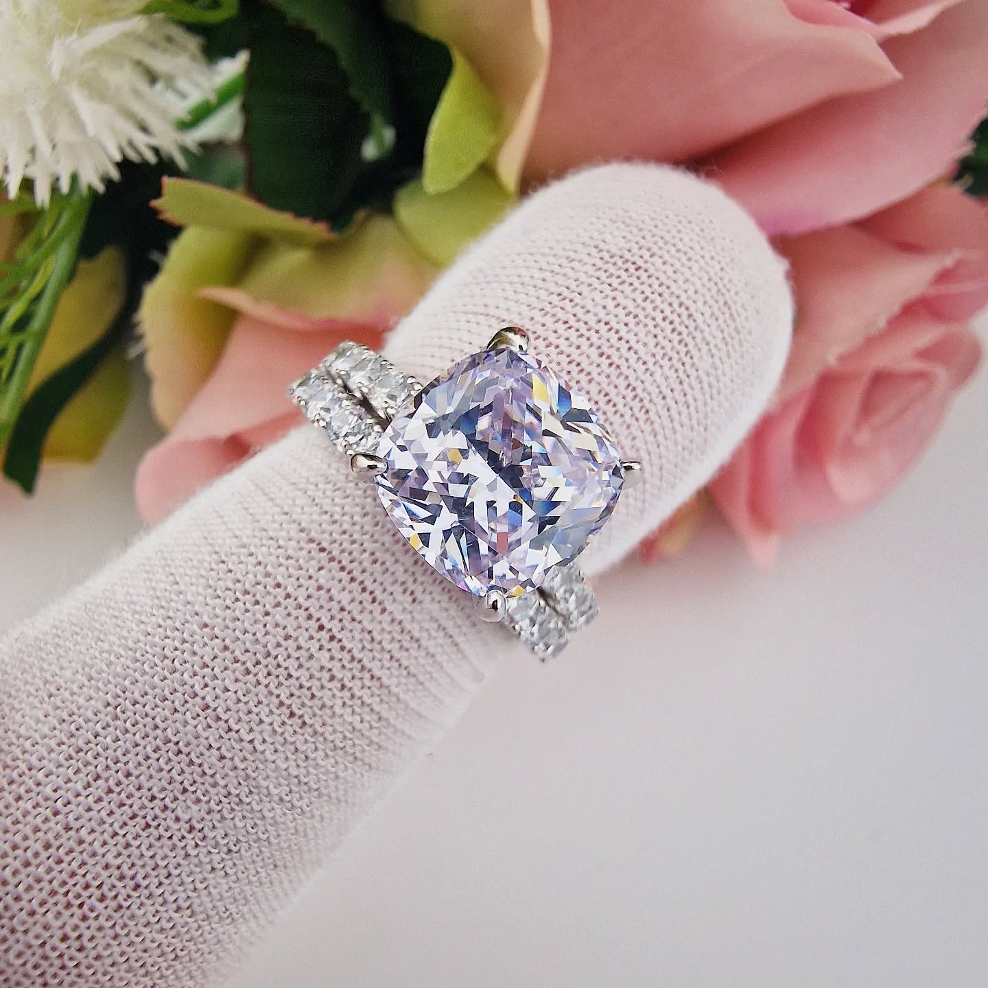 925 Sterling Silver Large Cushion Set Vintage Ring Set