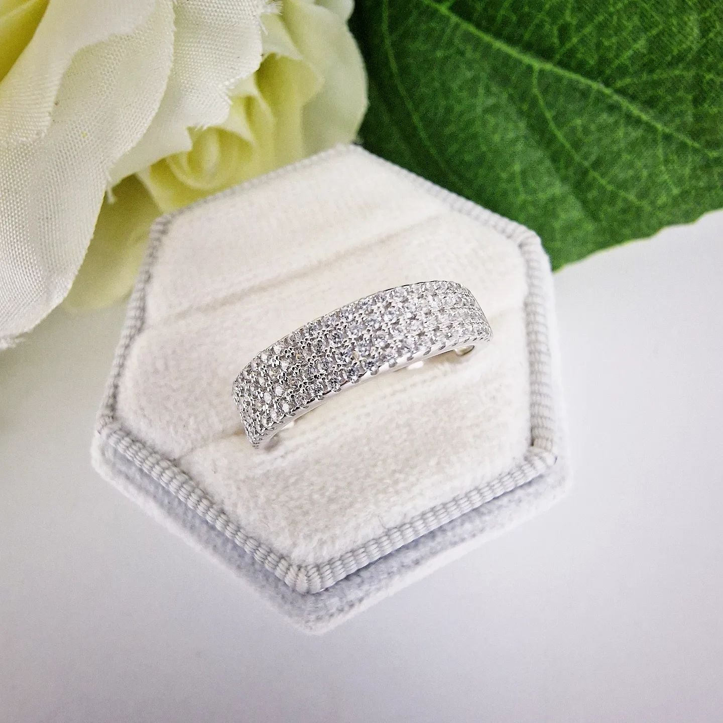 925 Sterling Silver Micro Pave' Half ET Cz Ring J-Jaz
