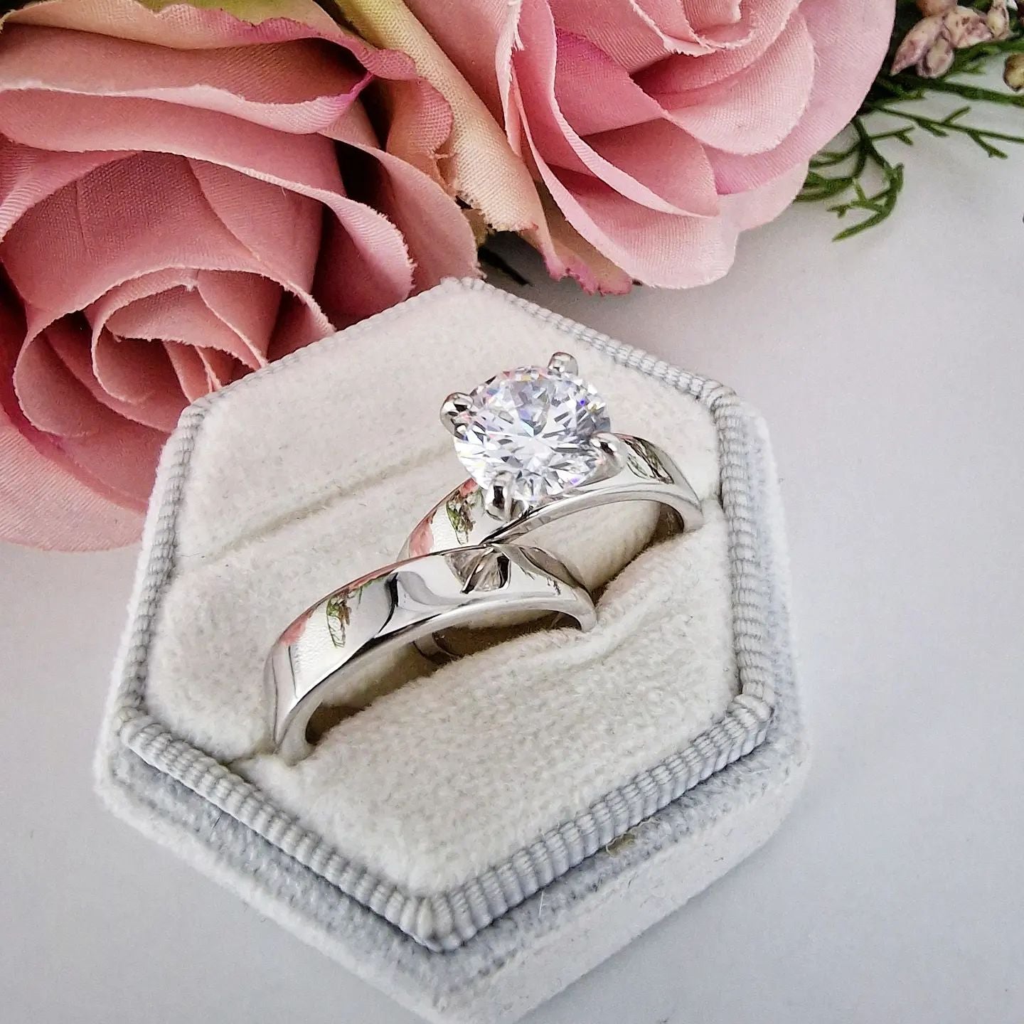 925 Sterling Silver Bridal Set Cz Rings