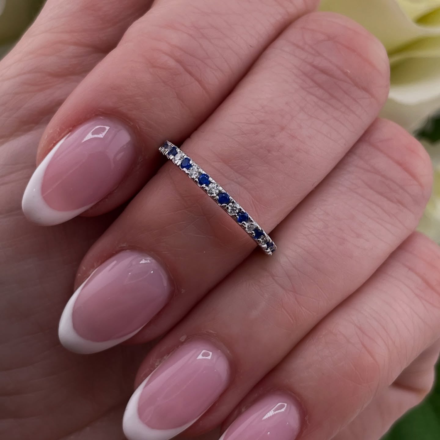 925 Sterling Silver Blue Sapphire & White Cz Full Eternity Ring