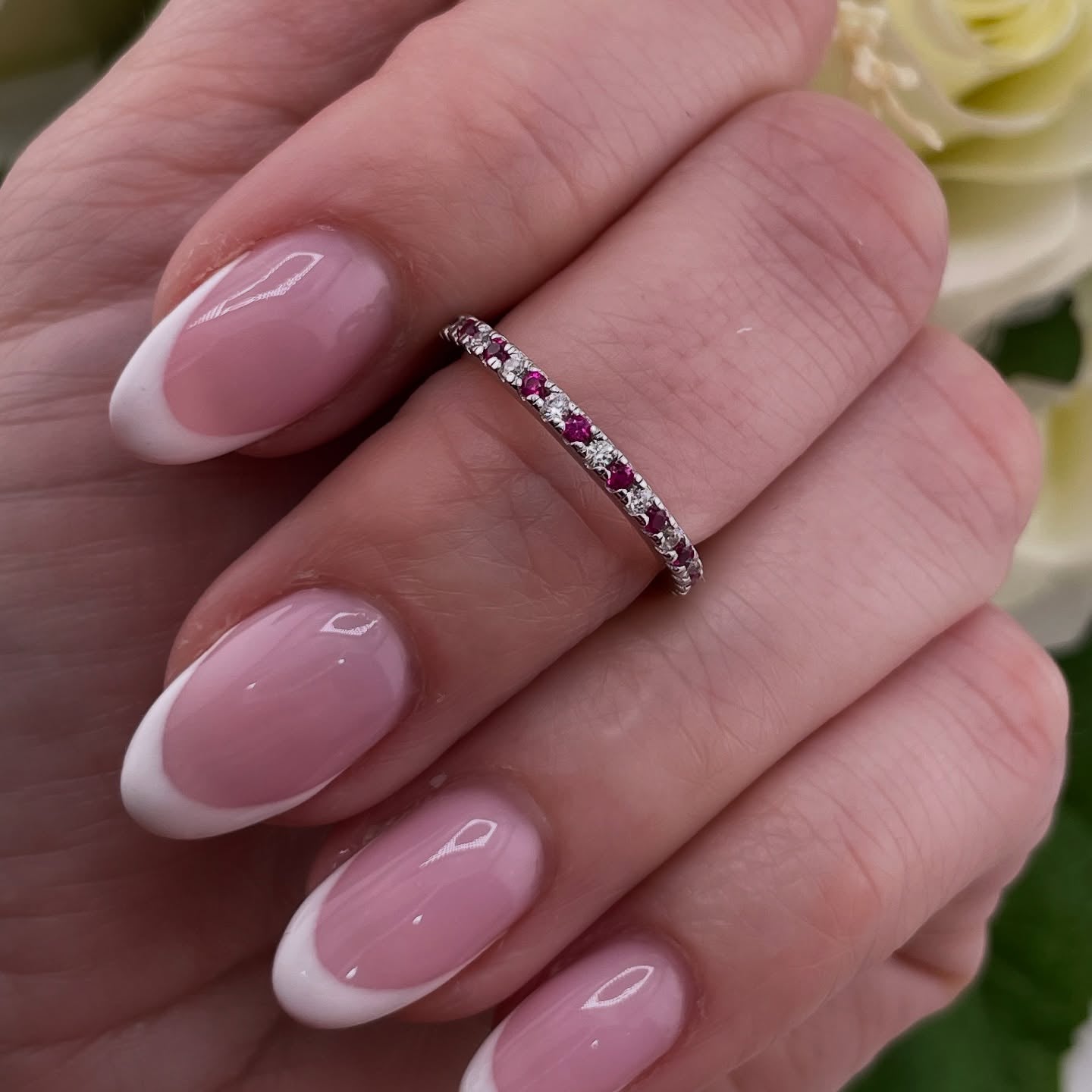 925 Sterling Silver Ruby Red & White Cz Full Eternity Ring