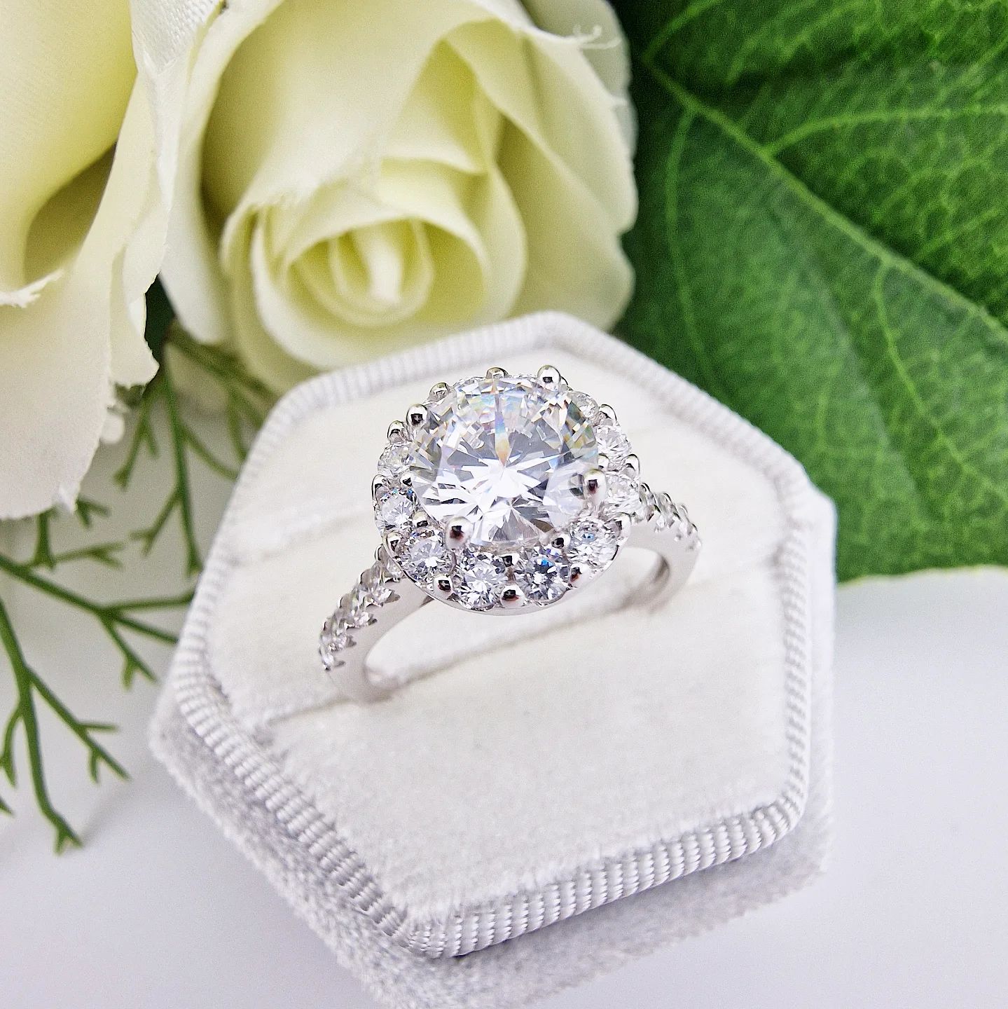 925 Sterling Silver Round Halo Bridal Set Cz Ring Set
