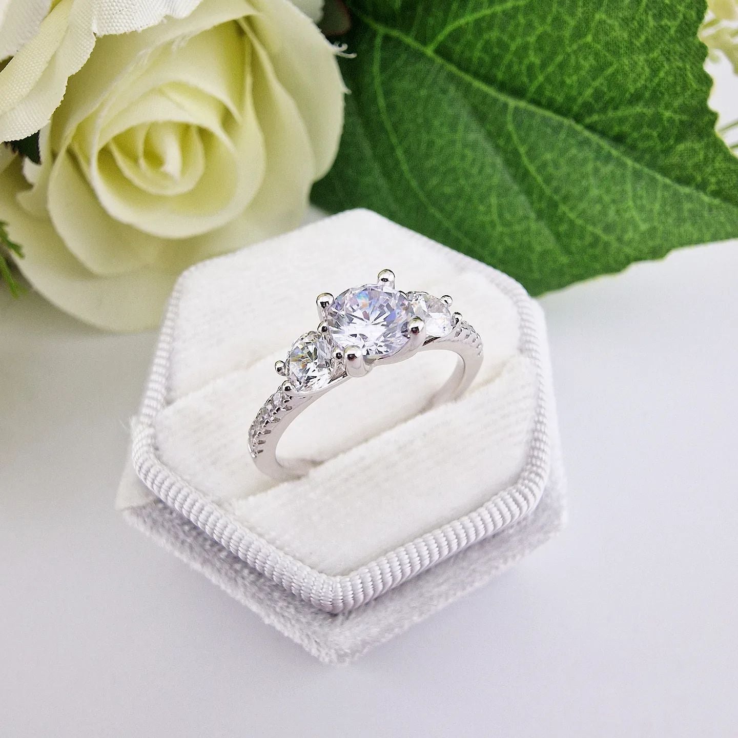 925 Sterling Silver Micro Pave' Trilogy Ring & Cz on Shoulder J-Jaz