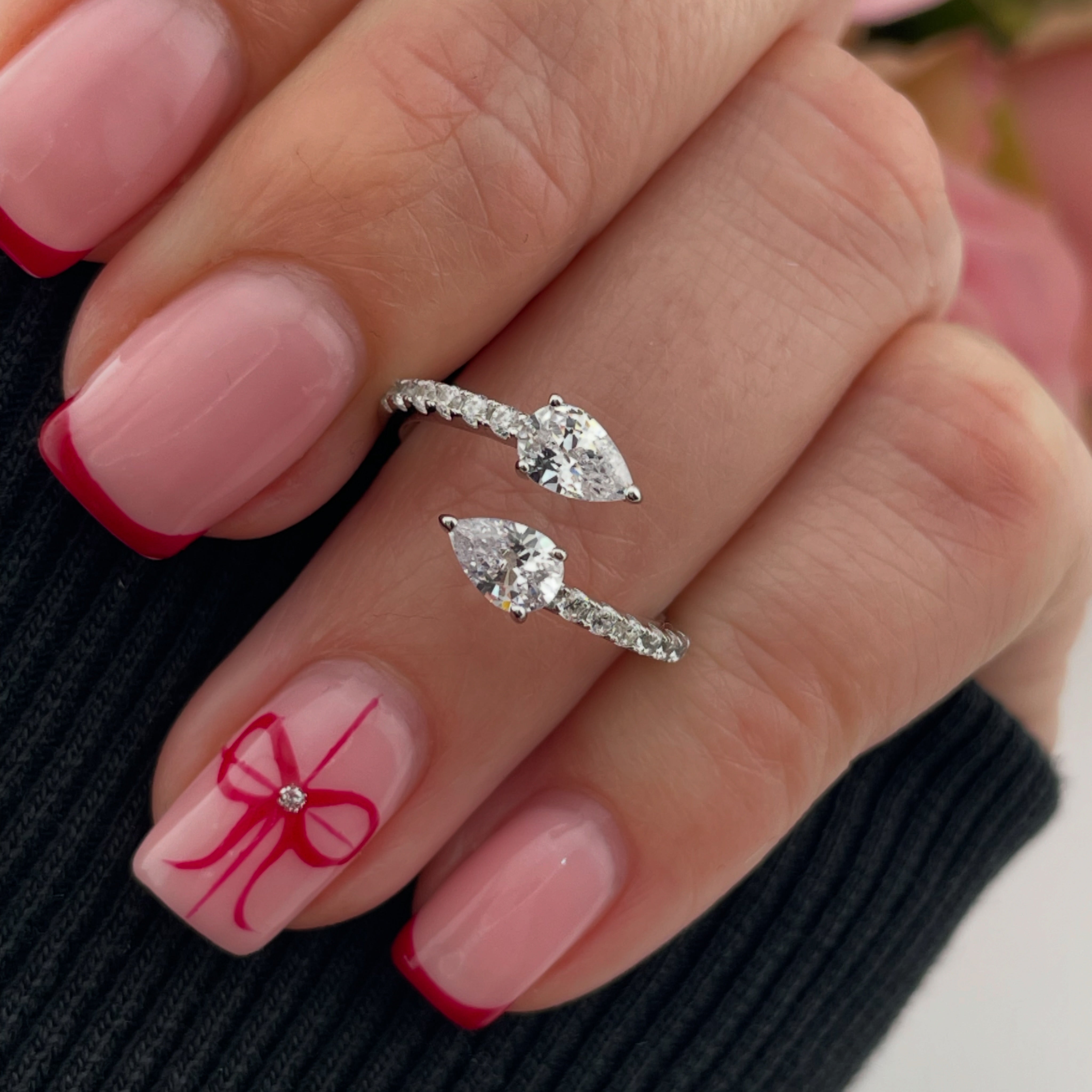 925 Sterling Silver Pear Cut Cz Crossover Ring