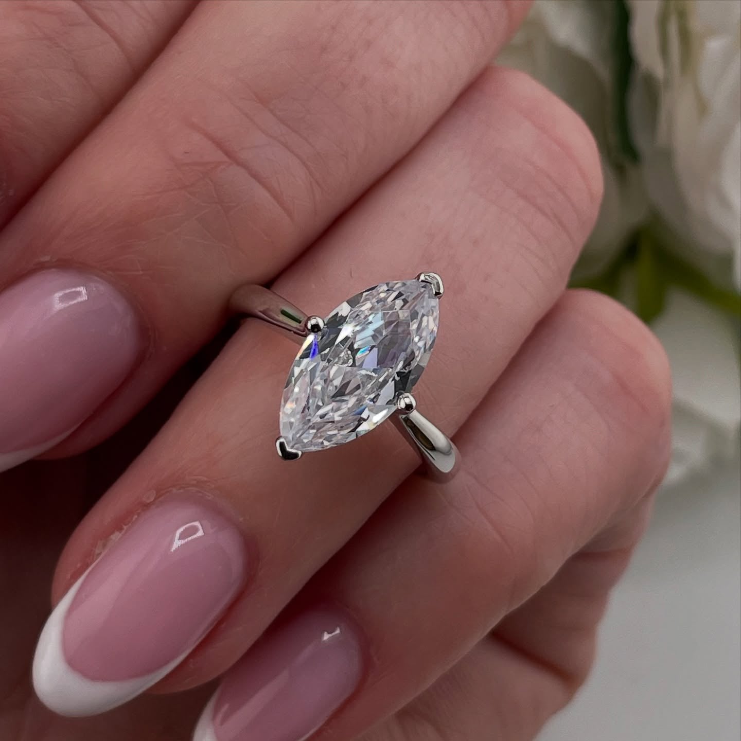 925 Sterling Silver Marquise Cut Solitaire Ring