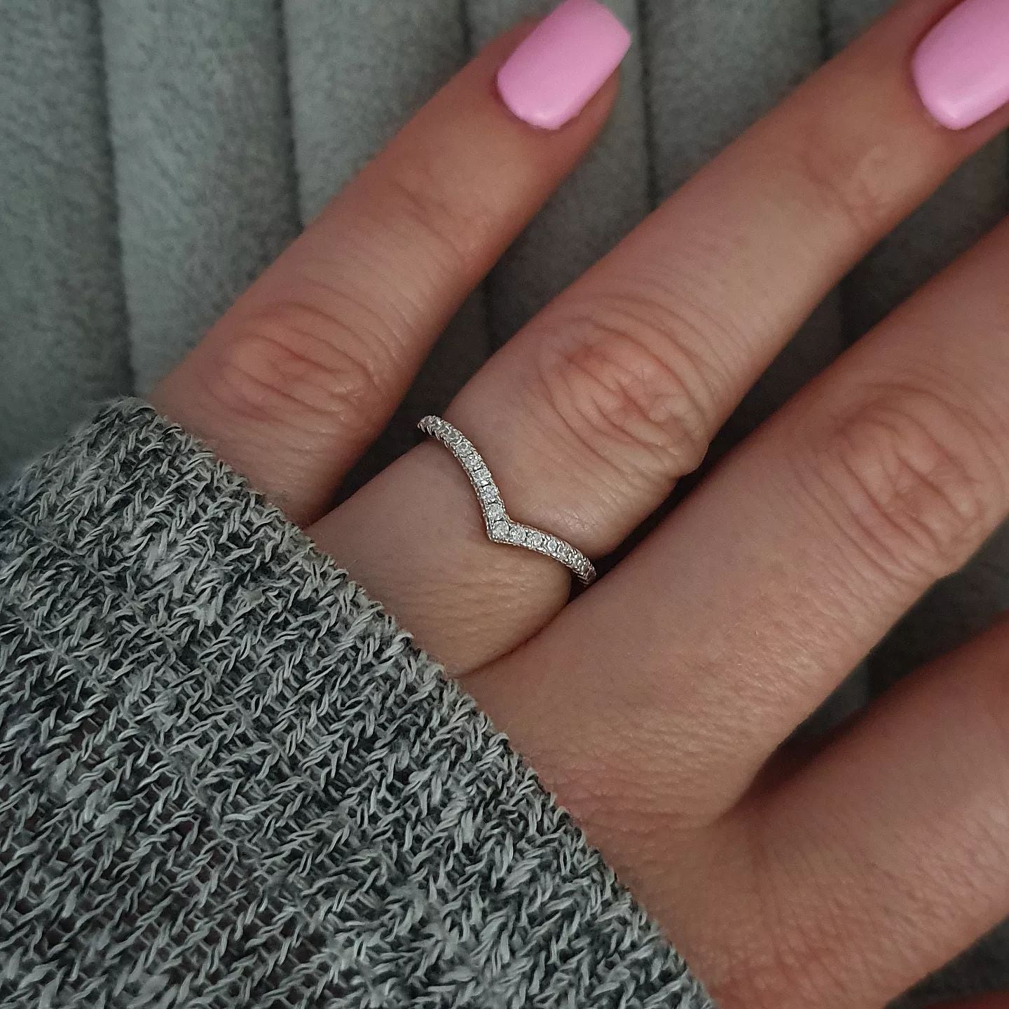 925 Sterling Silver Cz Wishbone Ring