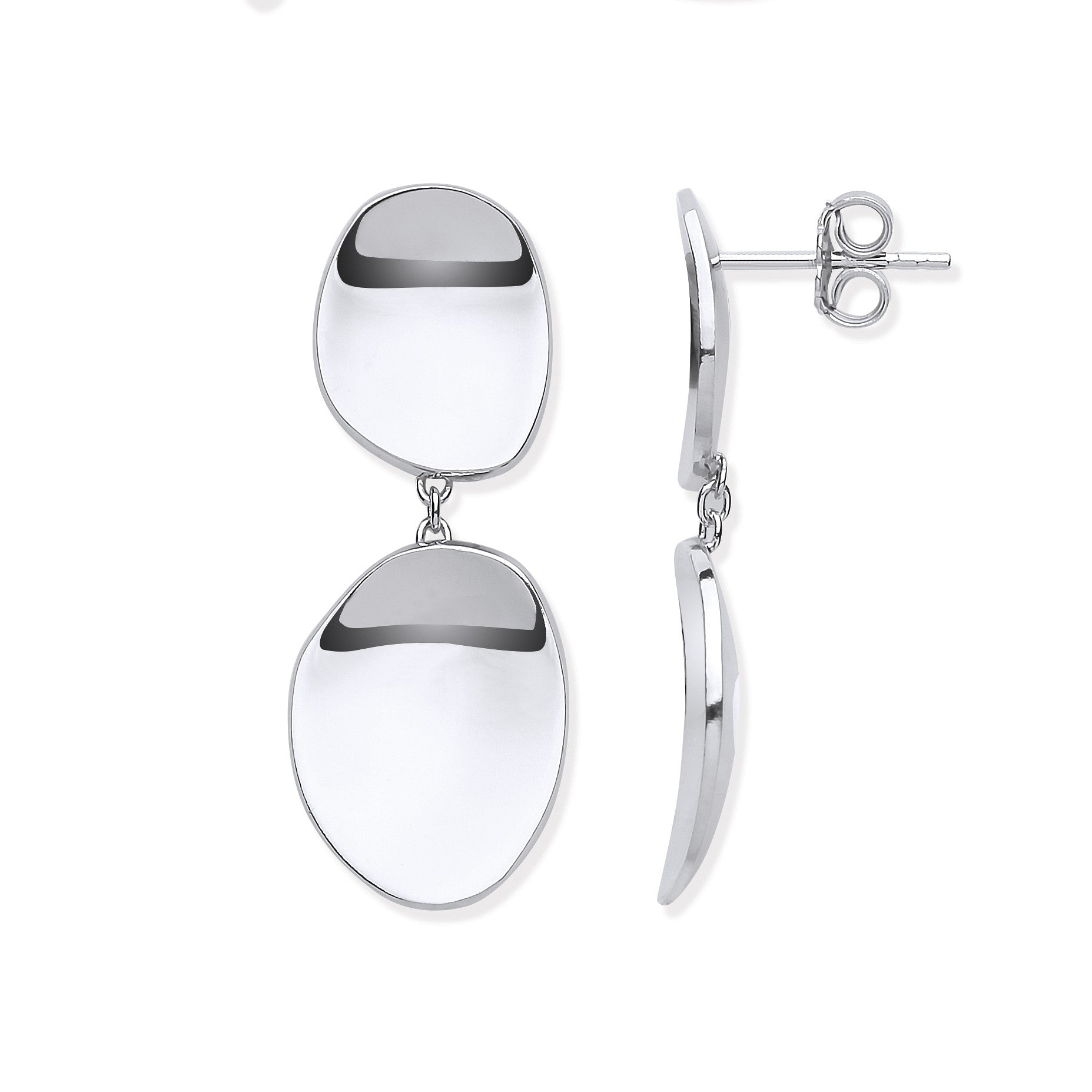 925 Sterling Silver Shiny Disc Design Drop Earrings