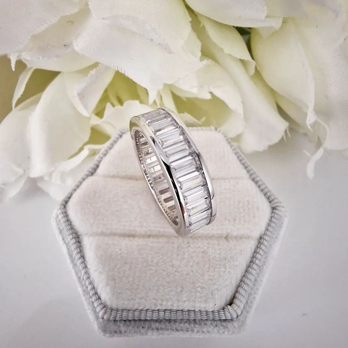 925 Sterling Silver Full Eternity Baguette Channel Set Cz Ring J-Jaz