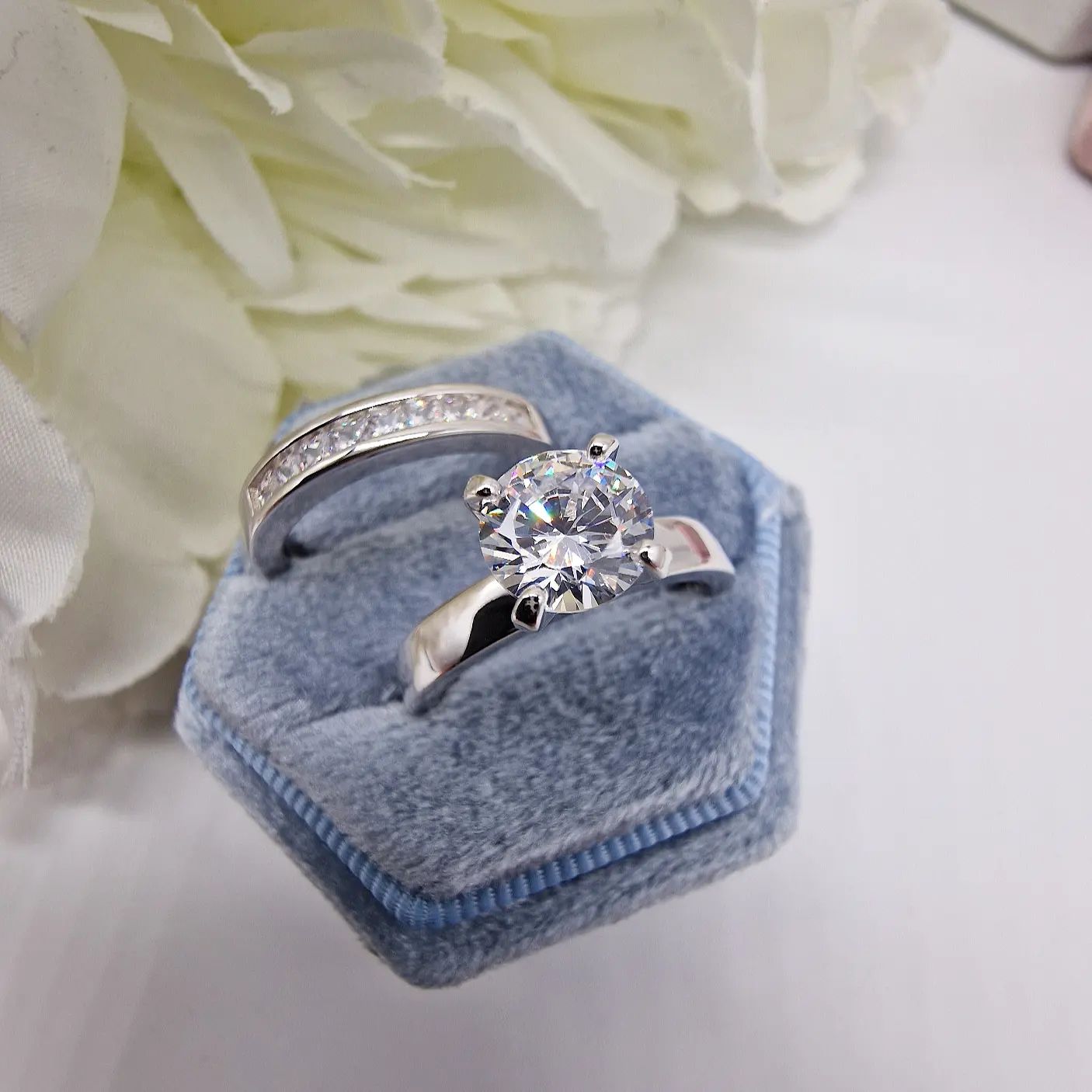 925 Sterling Silver Channel Set Eternity Cz Bridal Ring Set