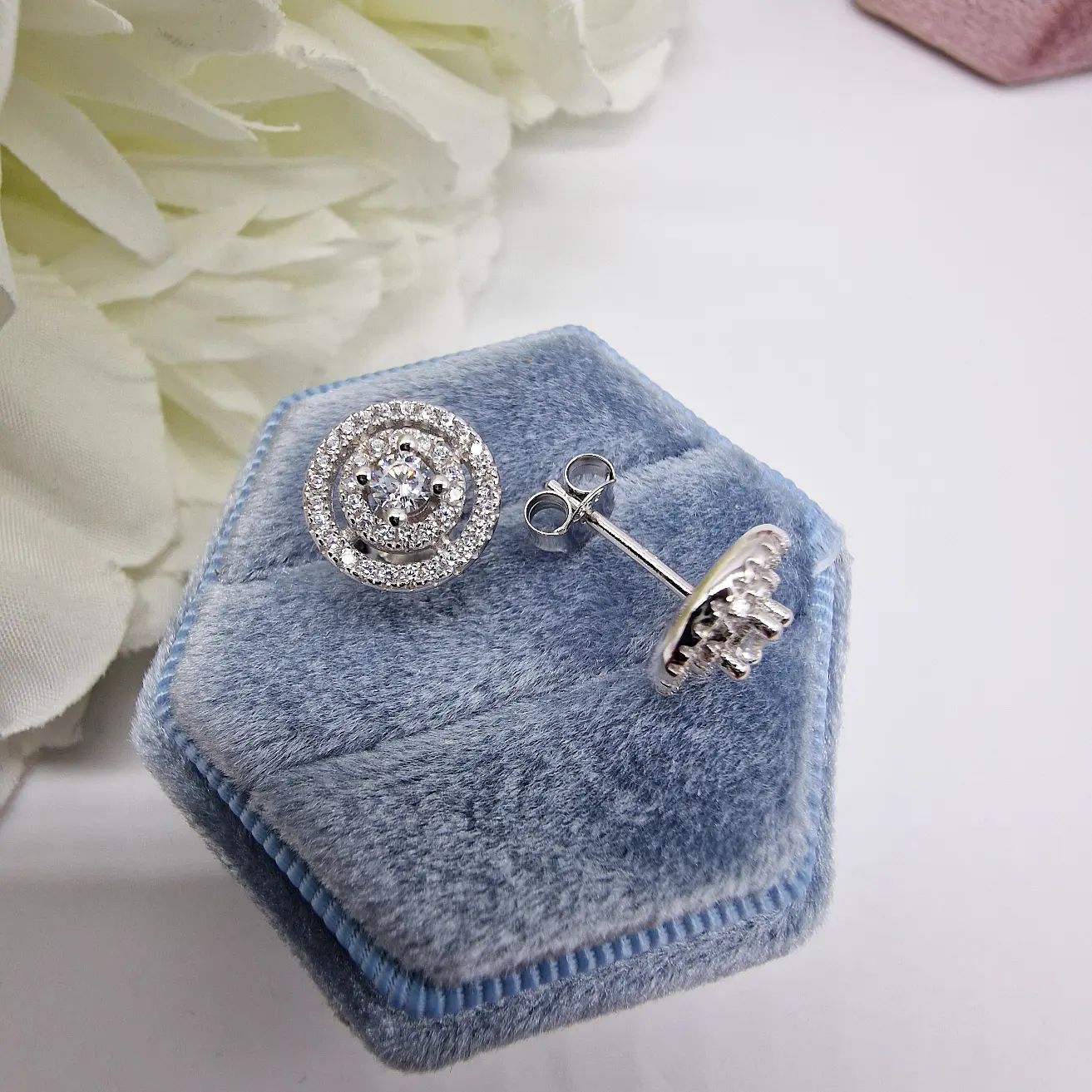 925 Sterling Silver Layered Cubic Zirconia Circle Stud Earrings