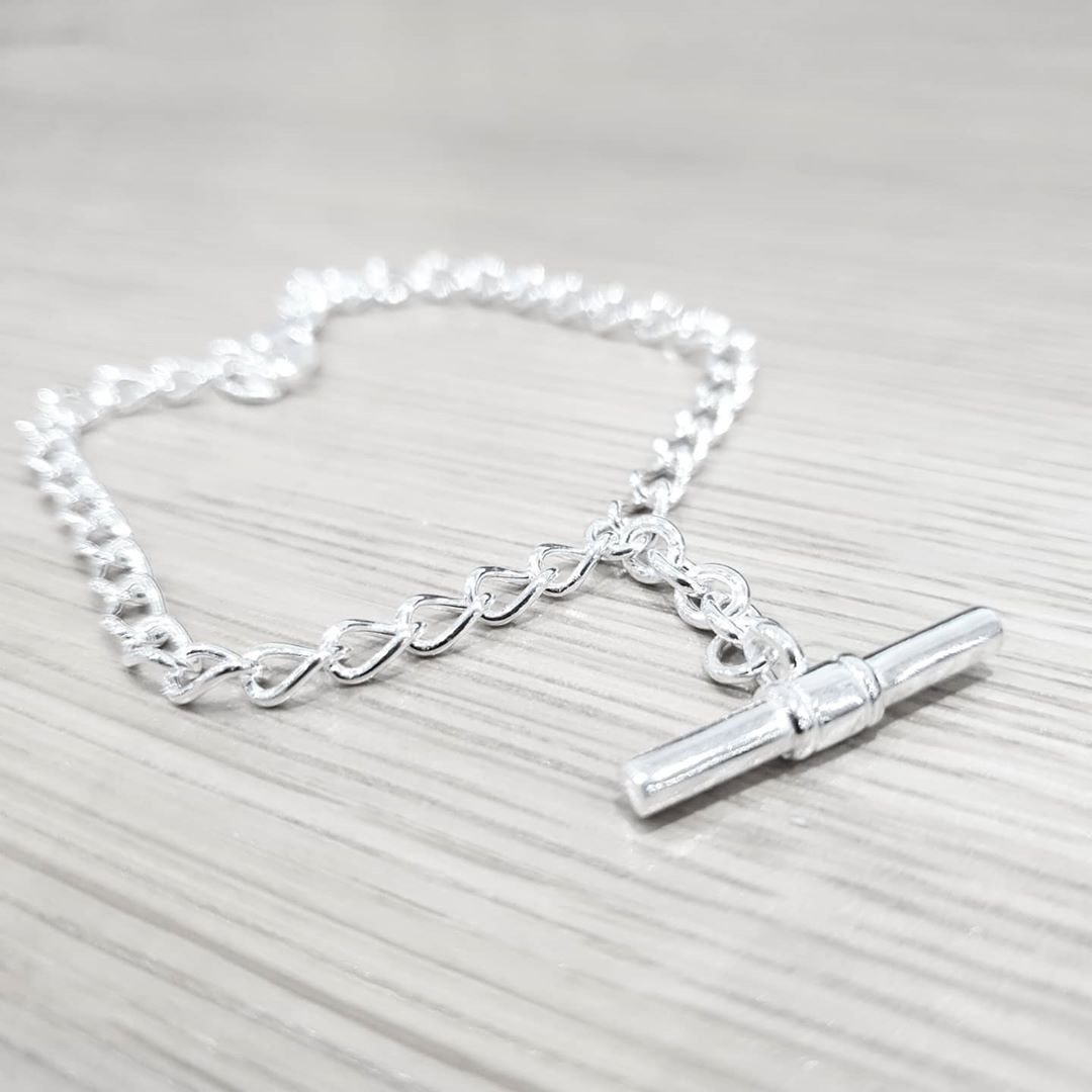 925 Sterling Silver Fancy T-Bar Ladies Bracelet