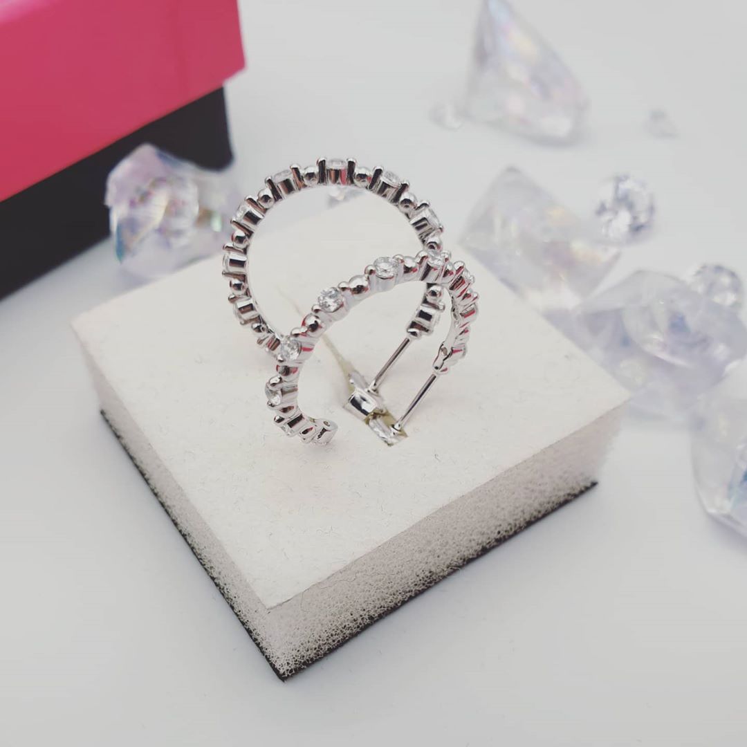 925 Sterling Silver Cubic Zirconia Hoop Earrings