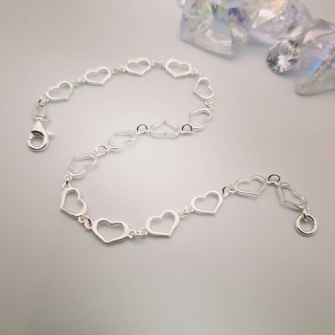 925 Sterling Silver Ladies Heart Link Bracelet