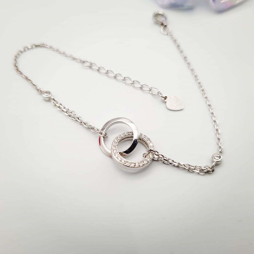 925 Sterling Linked Circle Bracelet Designer MM Italy Sterling Silver Diamond Cut Interlocking Circle