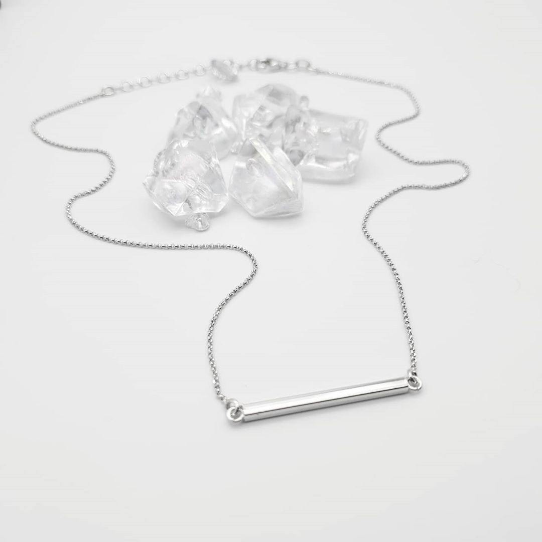 925 Sterling Silver Tube Bar Necklace 16" extends to 18"