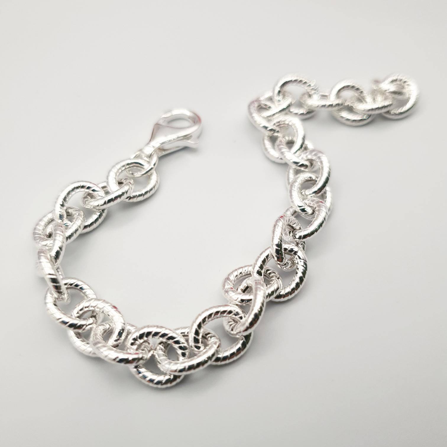 925 Sterling Silver Rolo Ribbed Edge Link Ladies Bracelet