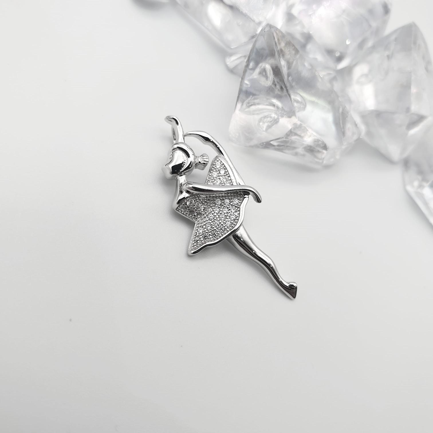 925 Sterling Silver Cz Ballerina Pendant with Chain